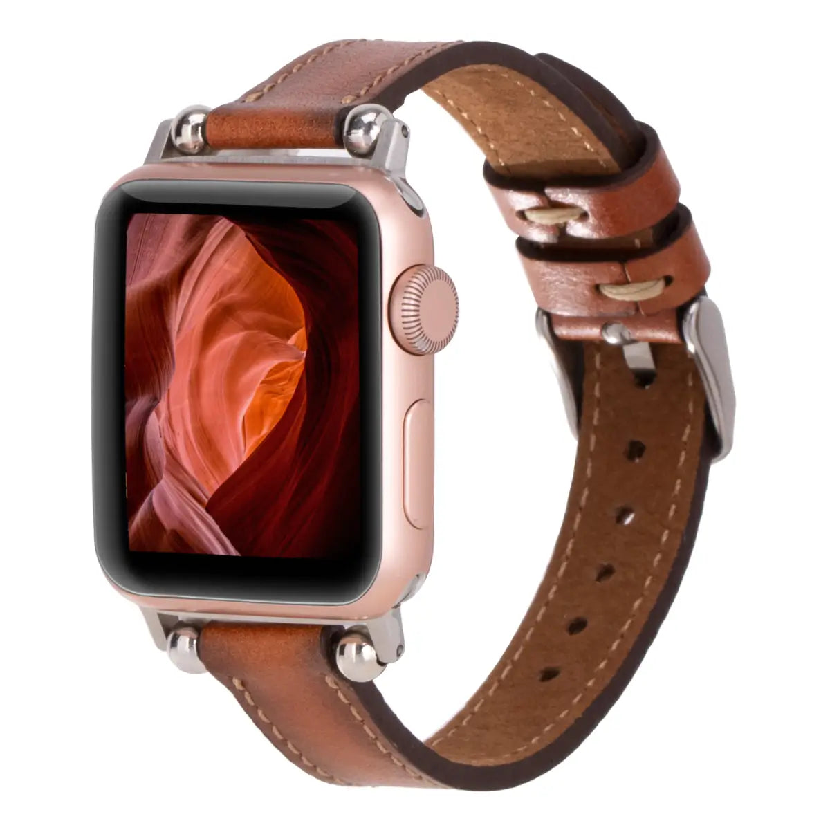 Premium Brown Leather Ultra Slim Apple Watch Band - Stylish & Comfortable for Everyday Wear, Workouts & Business Meetings