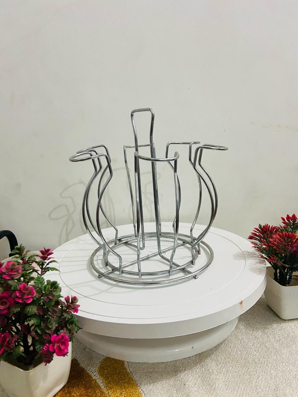 Premium Stainless Steel Glass Holder Rack for 6 Glasses - Lotus Design in Nickel Chrome - Perfect for Kitchen, Dining Table, Home & Office - Ideal for Wine Glasses, Tumblers & Drinkware Organization
