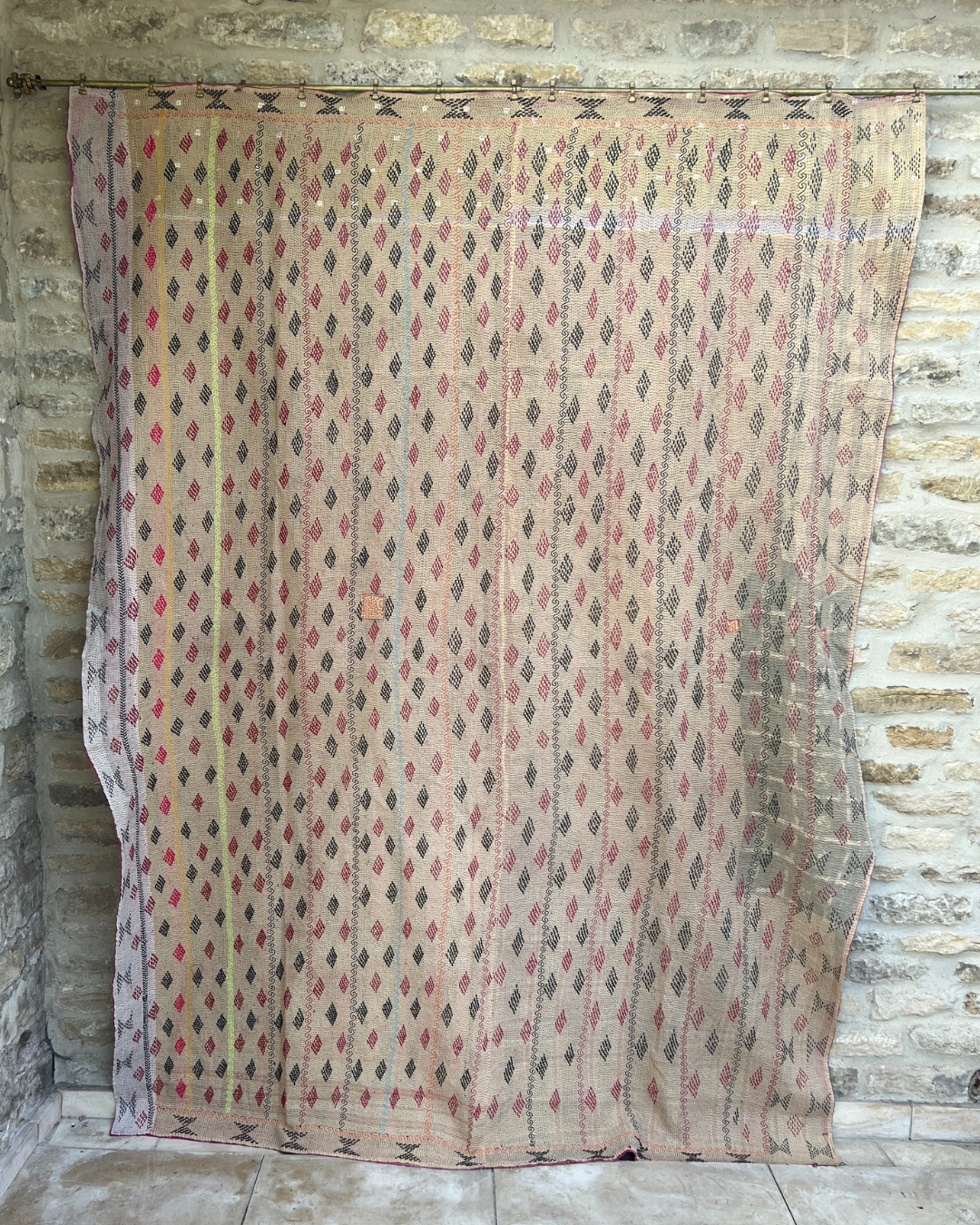 Premium Heavyweight Kantha Quilt No. 763 - Handmade Cotton Patchwork Bedspread for Cozy Home Decor, Winter Warmth & Bohemian Style Bedroom