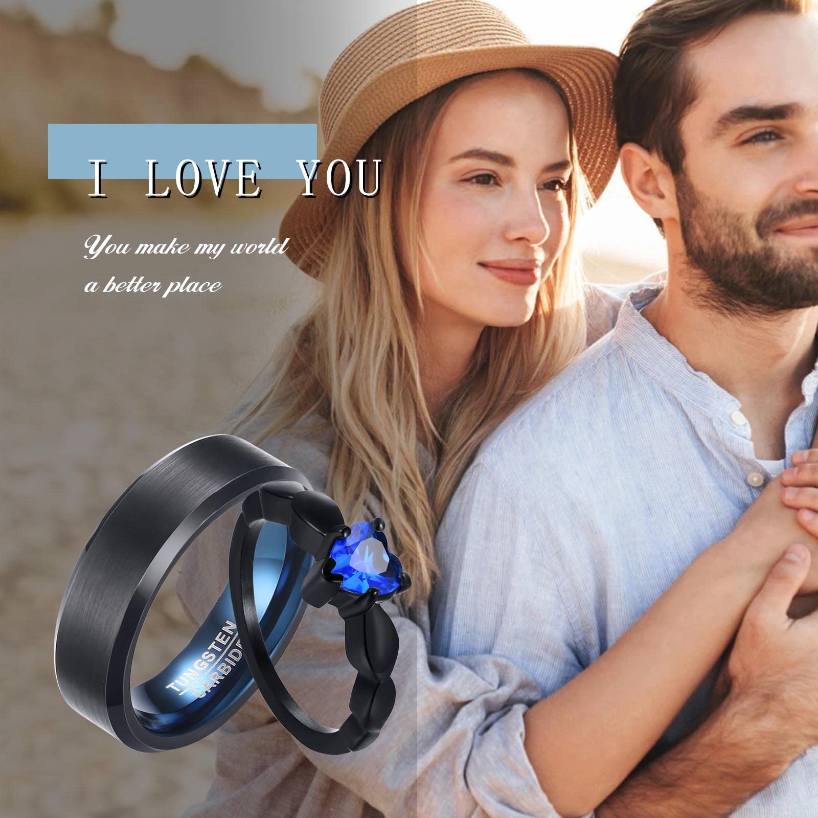 VNOX 2-Piece Personalized Couple Rings Set - Custom His & Hers Stainless Steel Promise Rings, Wedding Bands & Engagement Rings for Men & Women - Perfect for Anniversaries, Valentine's Day & Romantic Gifts