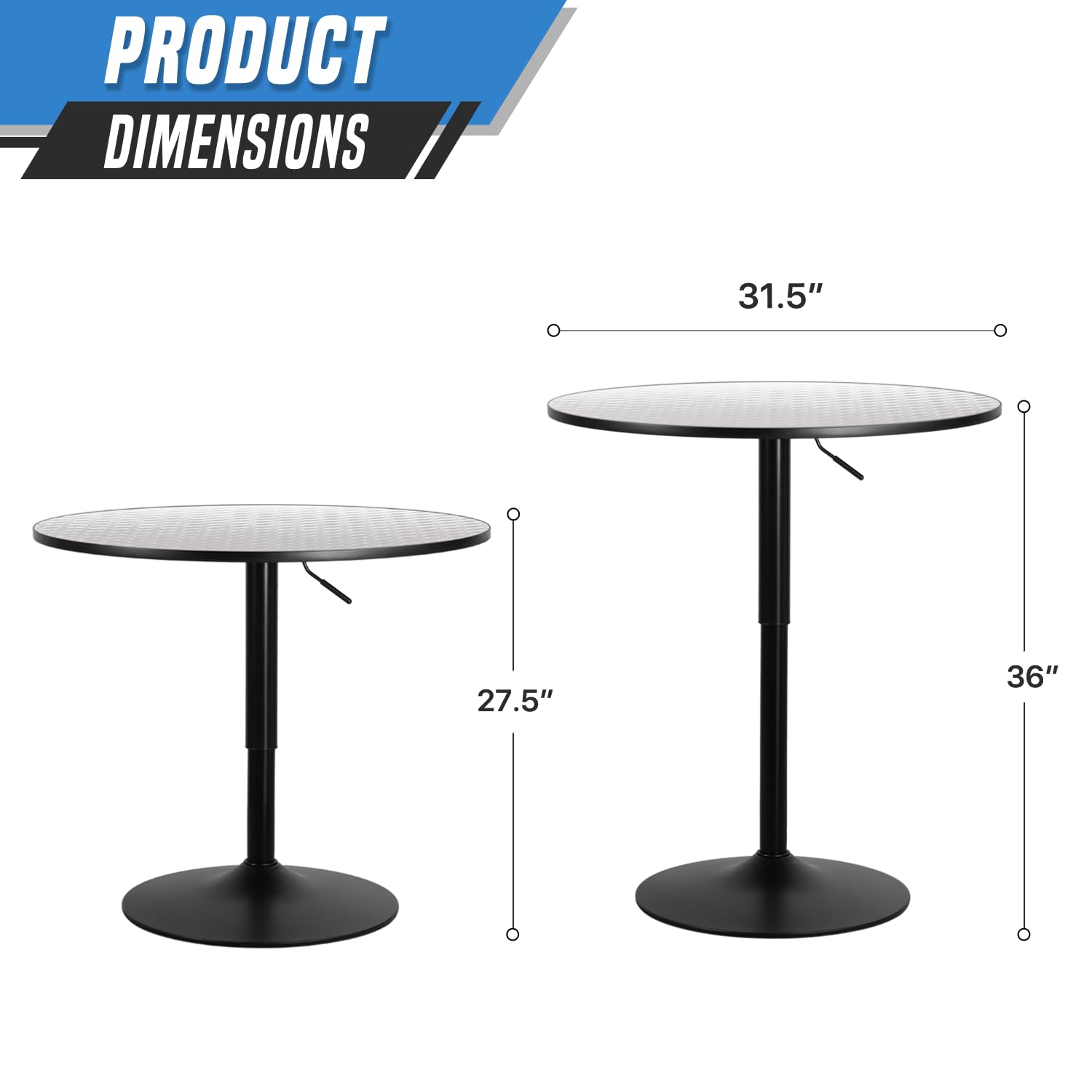 31.5 Inch Round Adjustable Height Pub Table - 27.5