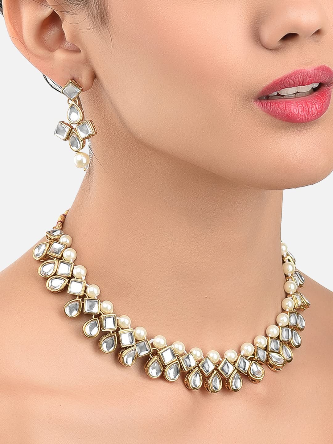 ZAVERI PEARLS Gold Tone Traditional Kundan & Pearls Necklace Set For Women - ZPFK8675 | Elegant Indian Jewelry for Weddings, Parties & Special Occasions
