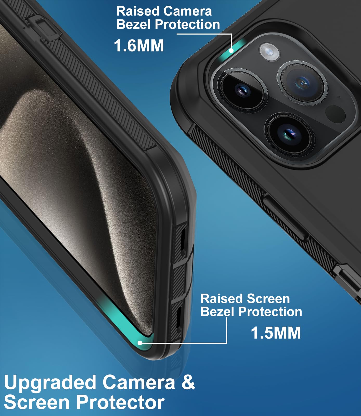 Rugged Shockproof iPhone 15 Pro Max Case with Built-in Screen Protector | Heavy Duty Drop Protection | Full Body Dustproof Protective Cover for Apple iPhone 15 Pro Max 6.7