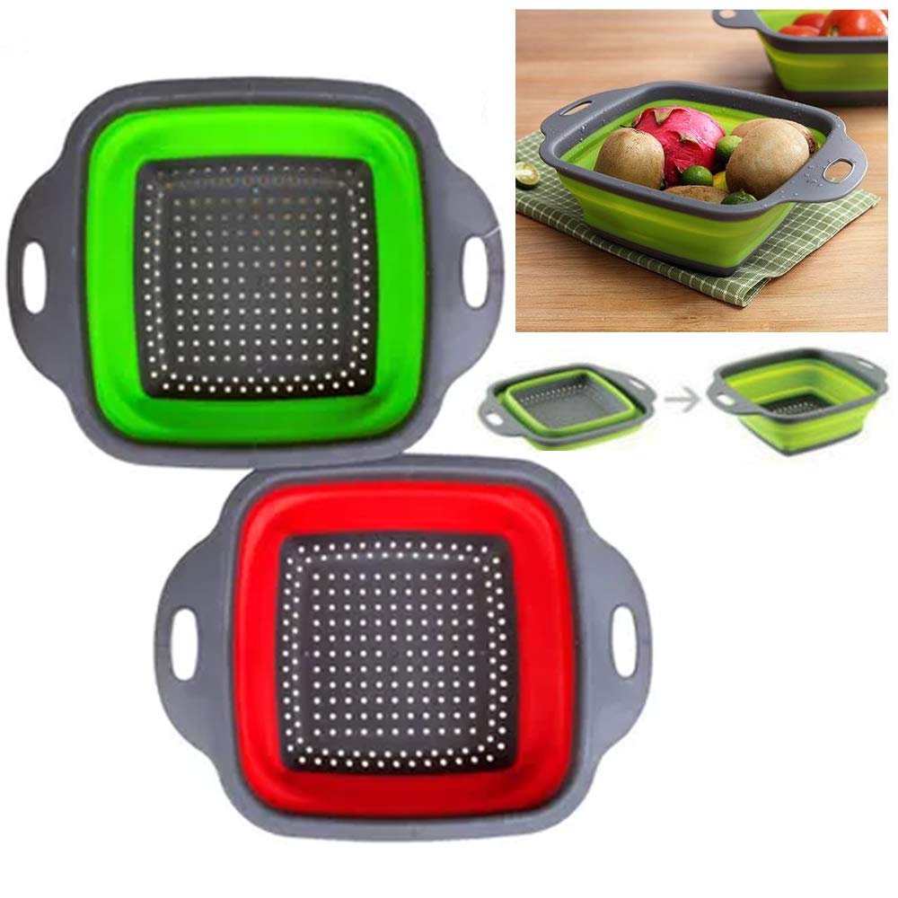 2-Pack Collapsible Kitchen Strainer Colander - Foldable Pasta & Vegetable Washing Basket - Space Saving for Small Kitchens, Camping & RV Use