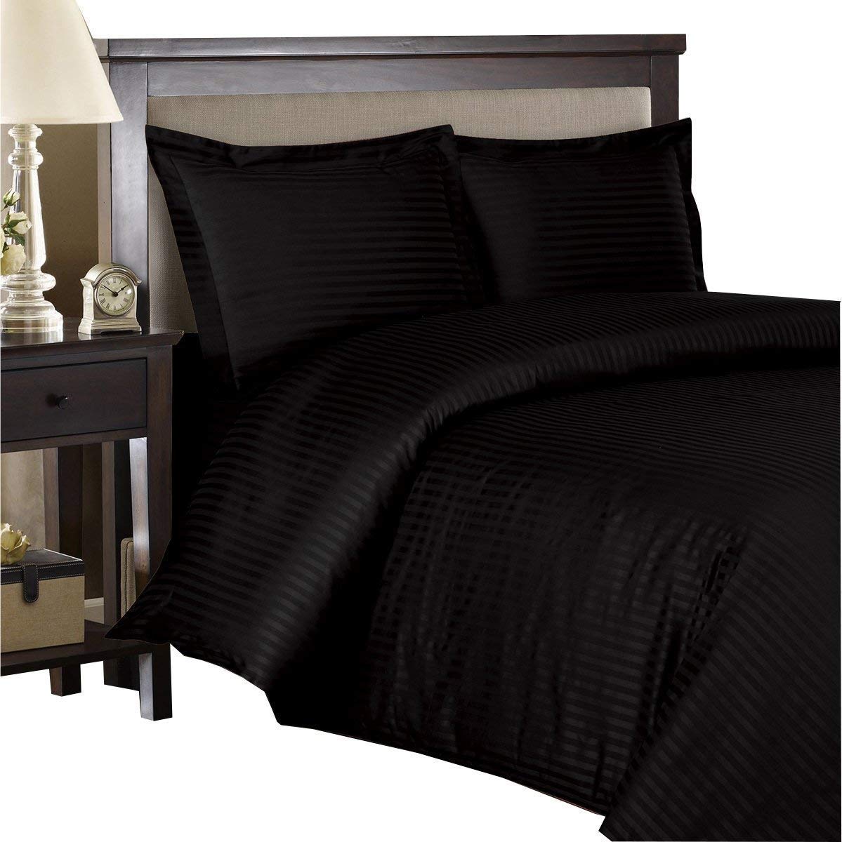 Luxury 550 Thread Count Supima ELS Cotton 3-Piece Duvet Cover Set with Zipper Closure - King/California King Size - Black Stripe Bedding for Master Bedroom & Guest Room