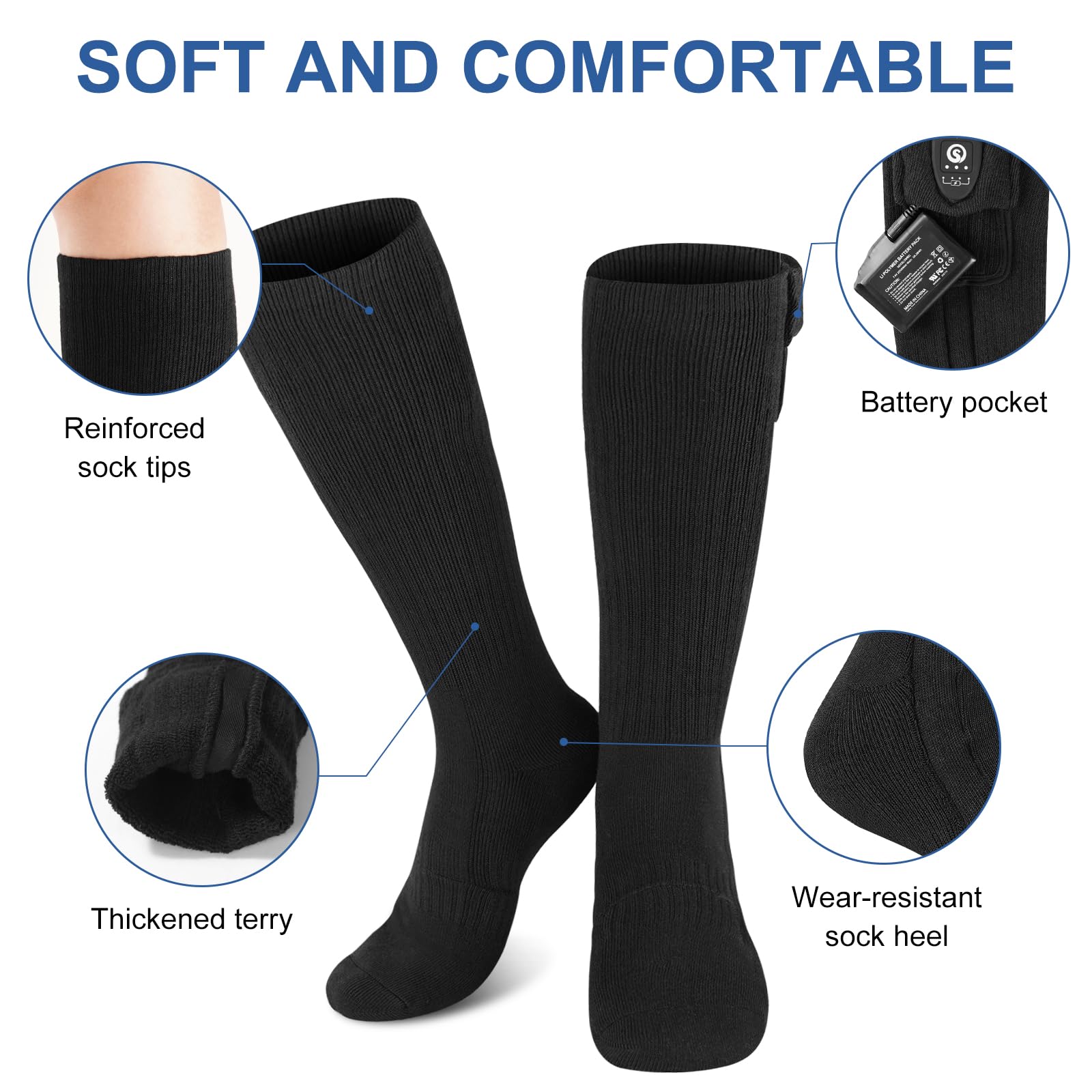 SNOW DEER Rechargeable Electric Heated Socks for Men & Women - Battery Powered Winter Warm Socks for Hiking, Skiing & Outdoor Activities