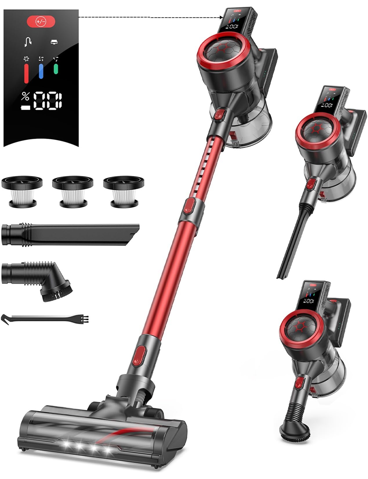 Powerful 450W/38KPA Cordless Stick Vacuum Cleaner with Smart Touch Display - 55 Min Runtime, 1.5L Dust Cup, Lightweight & Anti-Tangle - Ideal for Hardwood Floors, Carpets, Pet Hair Cleaning (Home, Office, Car Use)