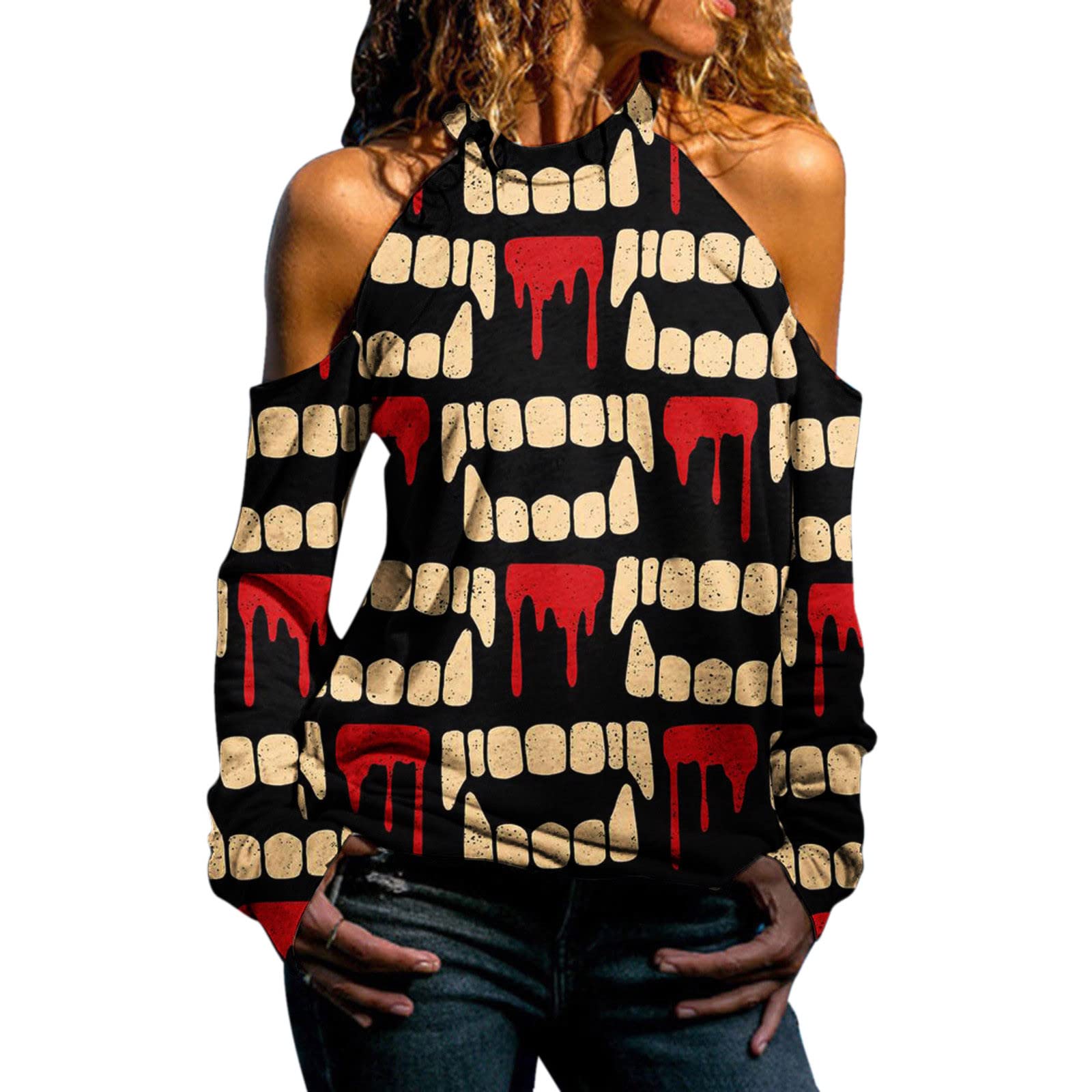 Women's Casual Off-Shoulder Knit Top - Halloween Hollow Out Long Sleeve Blouse Shirt for Women | Perfect for Parties, Date Nights & Fall Fashion