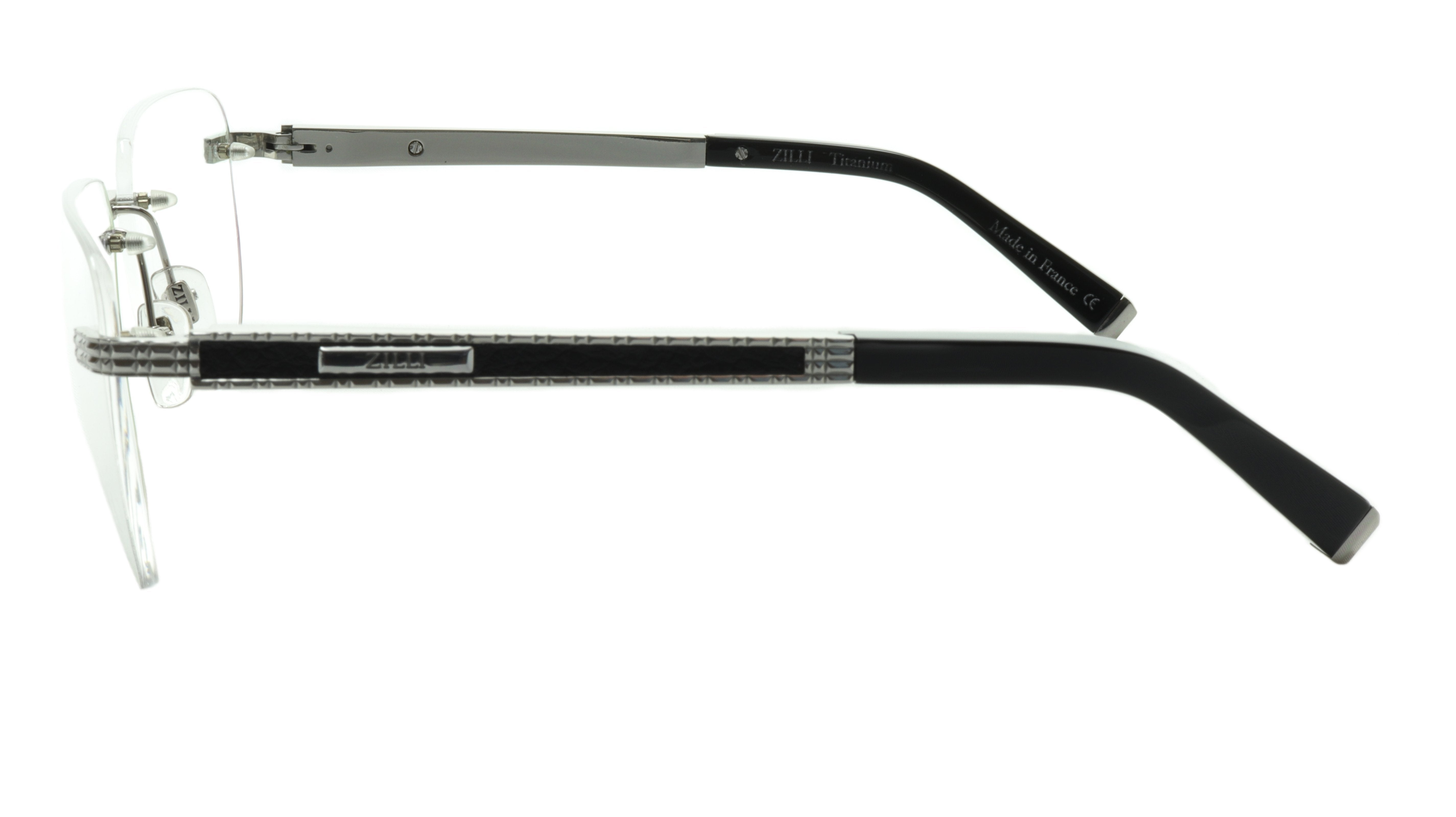 Premium ZILLI Titanium & Acetate Eyeglass Frames - Handcrafted in France (Model ZI 60025 C08) - Luxury Silver Frame with Leather Accents for Business & Formal Occasions