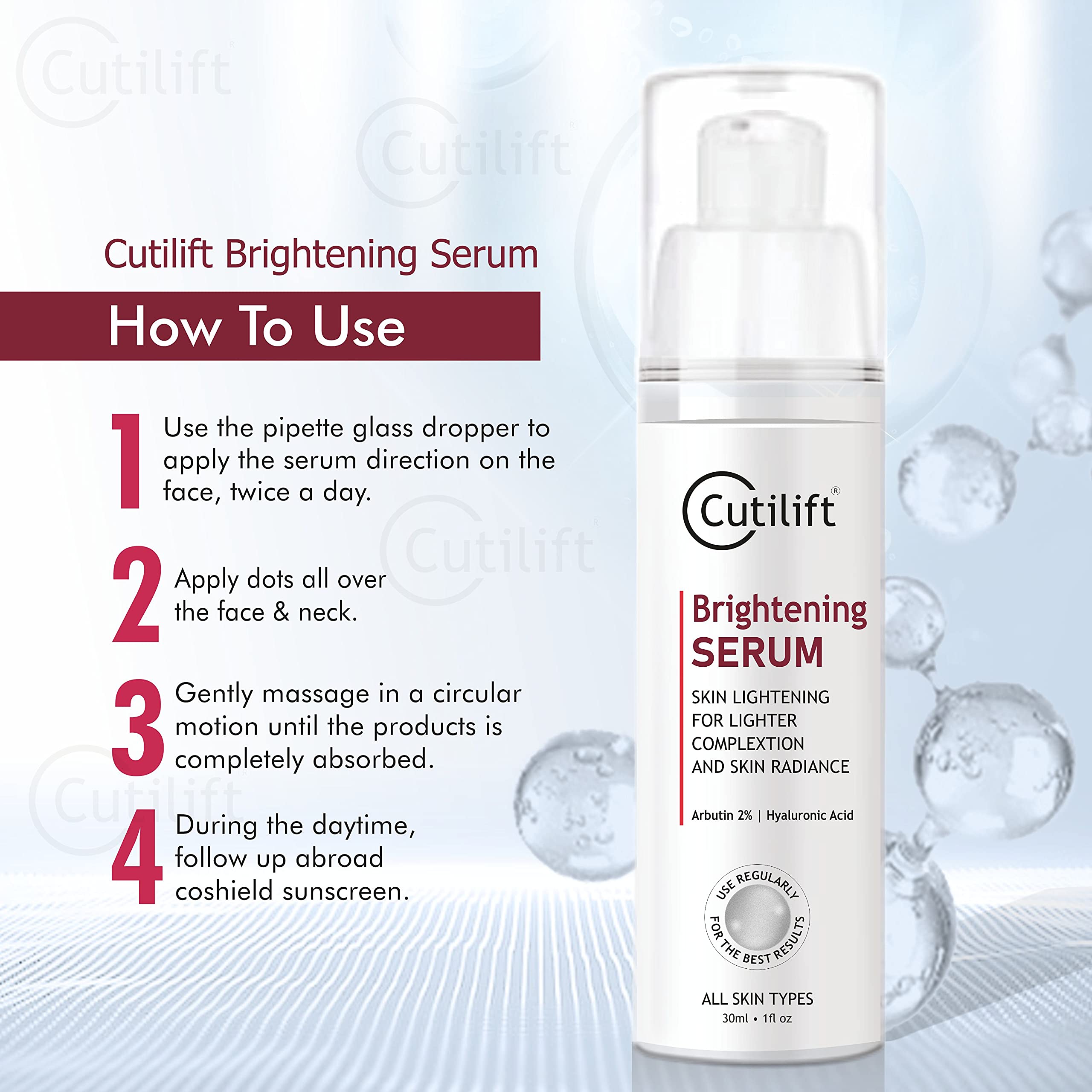 Cutilift Brightening Serum with Arbutin & Niacinamide - Dark Spot Corrector for Face, Hyperpigmentation Treatment - Perfect for Daily Skincare Routine & Nighttime Use