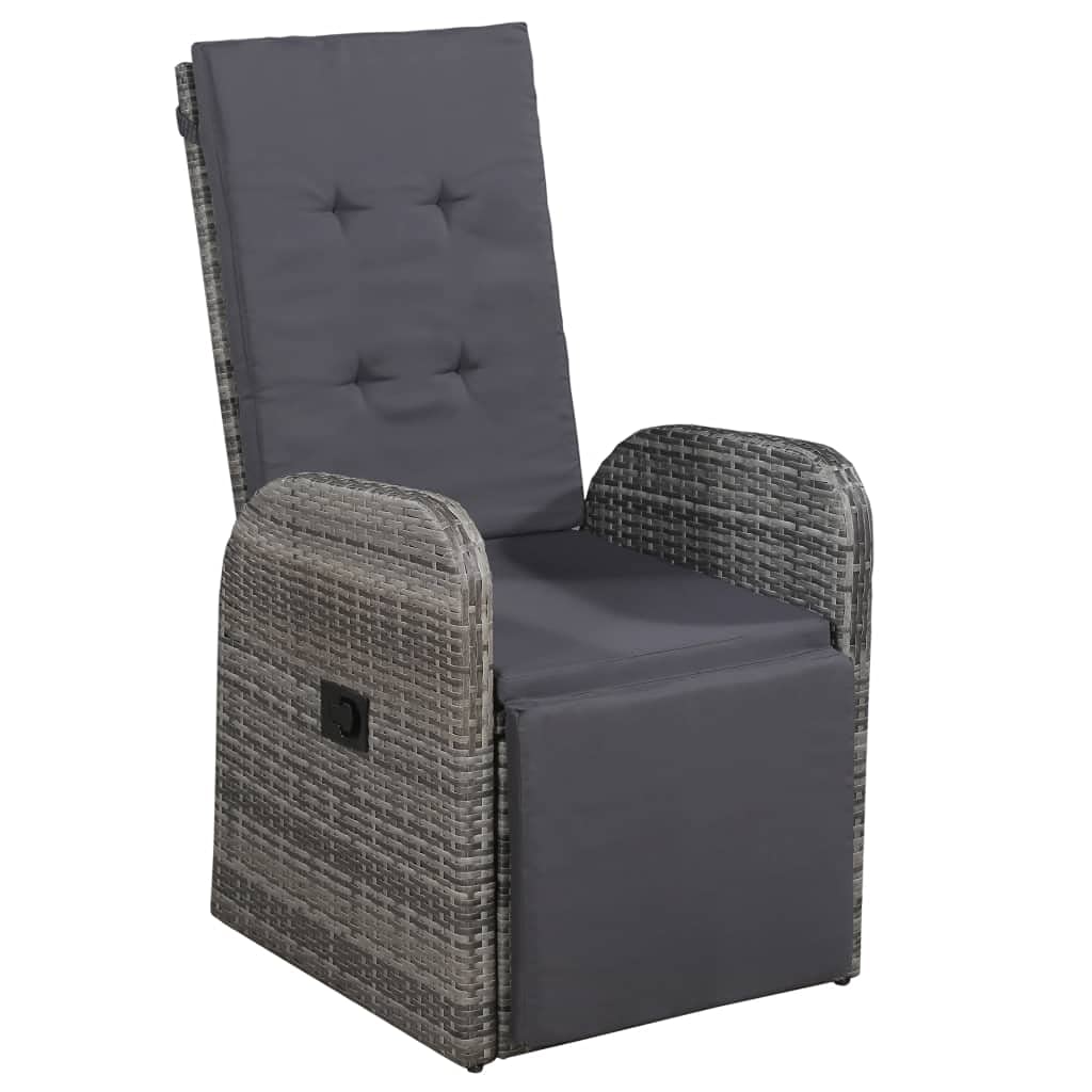 Gray Poly Rattan Reclining Lounge Chair with Cushion - Single Theater Seating Recliner Sofa for Patio, Living Room & Reading | Padded Seat Comfortable Relaxation Chair