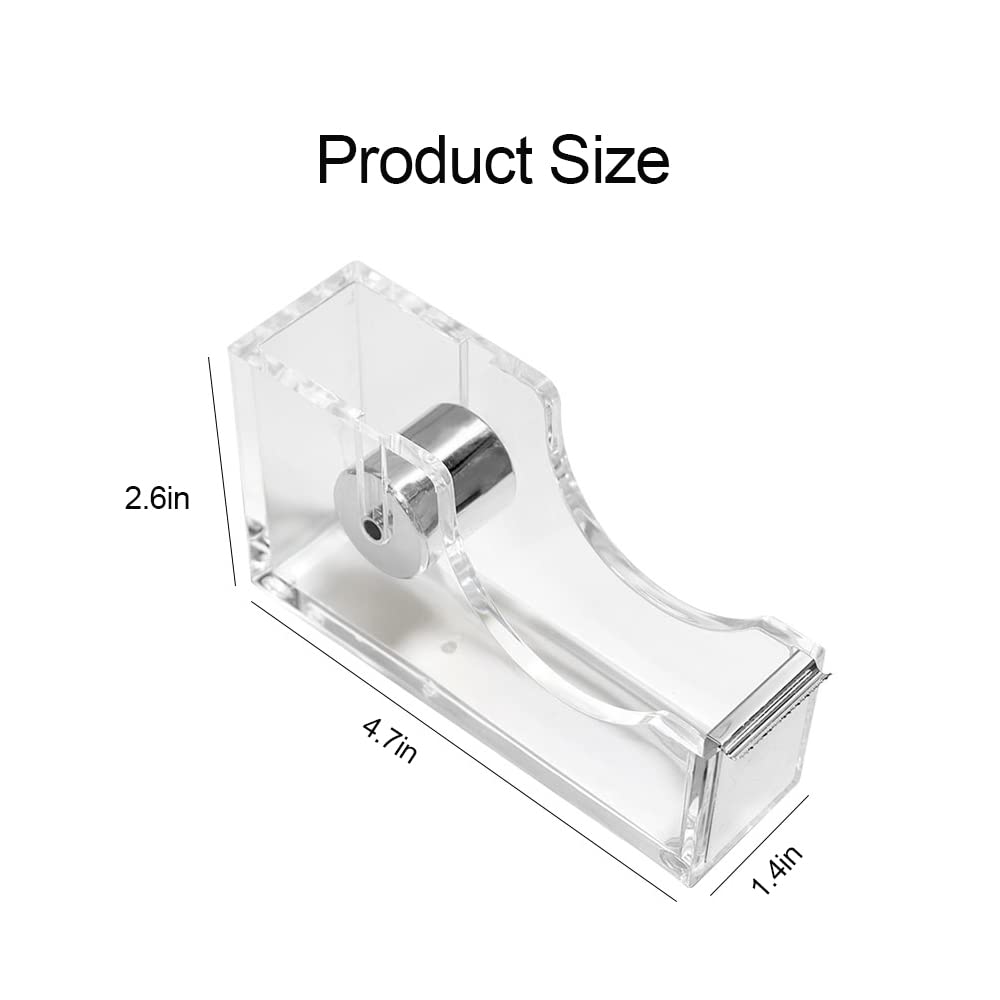 Acrylic Desktop Tape Dispenser with 1 Inch Core - Non-Skid Base, Sleek Silver Office Desk Organizer for Home & Office Use - Perfect for Wrapping Gifts, Sealing Packages and Office Organization