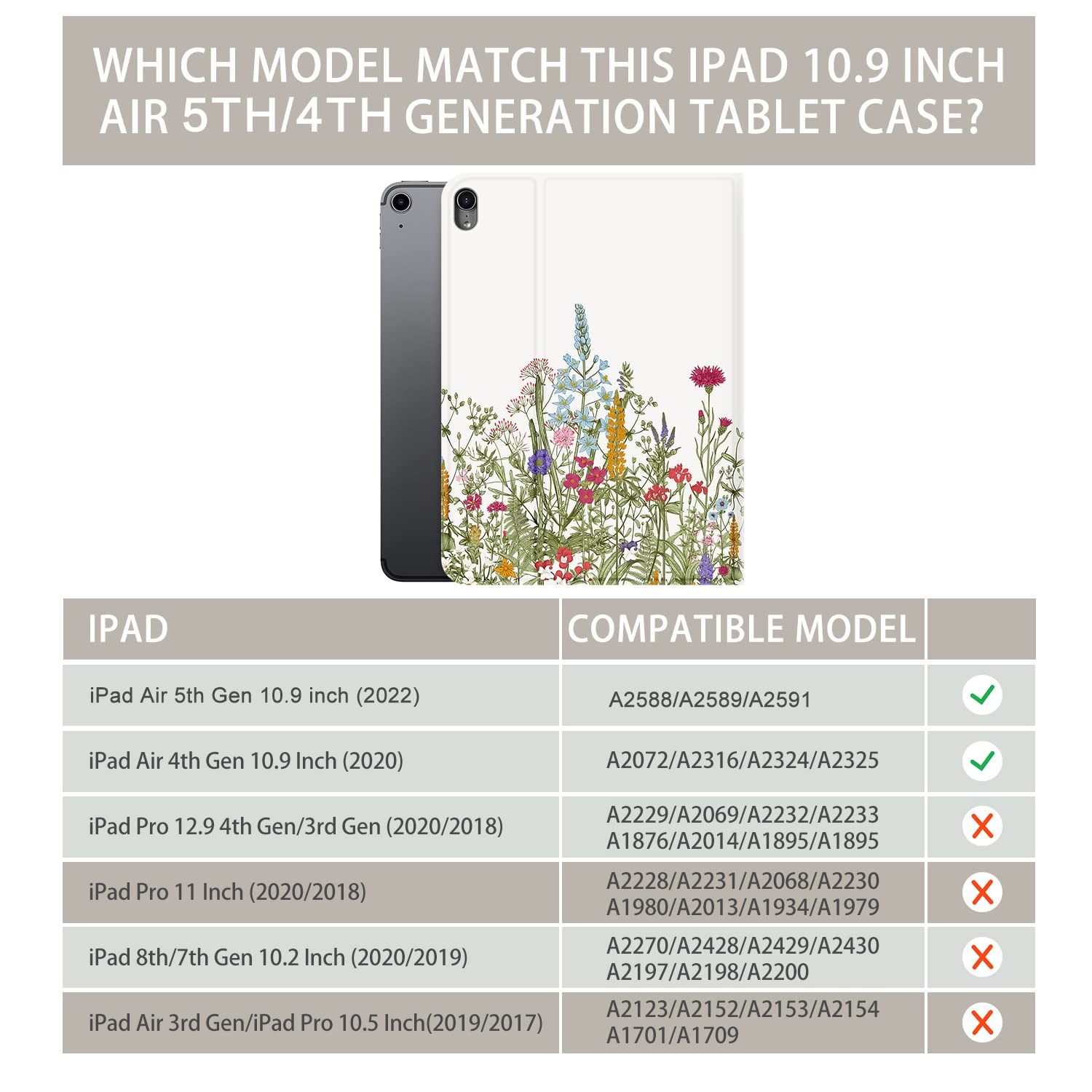 Premium iPad Air 11-inch Case (2025/2024 M3/M2) & iPad Air 10.9-inch Case (5th/4th Gen 2022/2020) - Multi-Angle Stand, Auto Wake/Sleep, Shockproof Protective Cover with Floral Design - Perfect for Women, Students & Office Use
