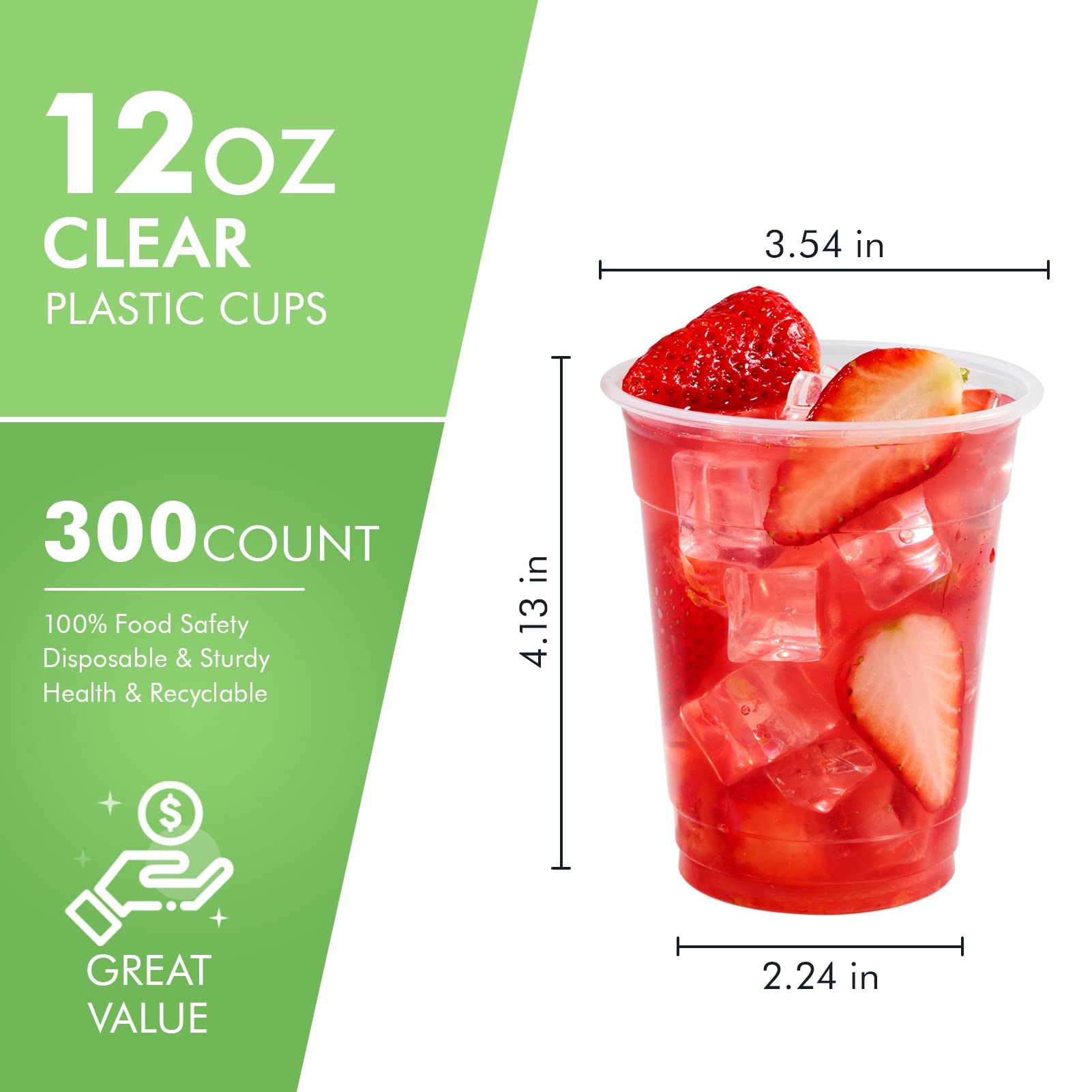 FOCUSLINE 300 Pack 12 oz Clear Plastic Cups - Disposable Drinking Cups for Water, Juice, Soda & Iced Coffee - Perfect for Parties, Picnics & Office Use