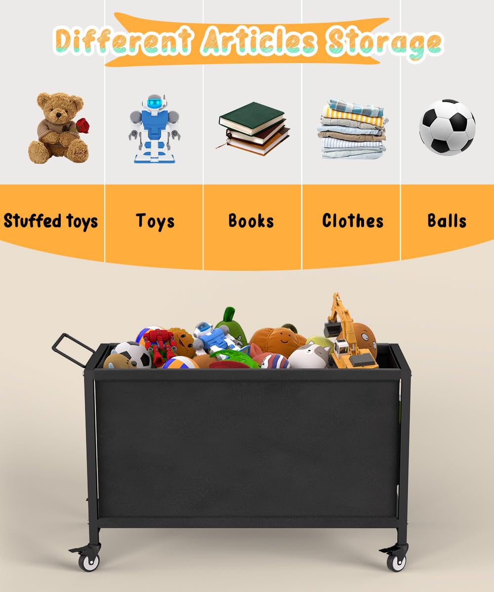 100L Large Kids Toy Storage Box with Wheels - Durable Toy Chest Organizer for Toddlers, Boys & Girls - Perfect for Stuffed Animals, Playroom, Bedroom, Nursery & Living Room - Black (Great for Home Organization & Child's Play Area)