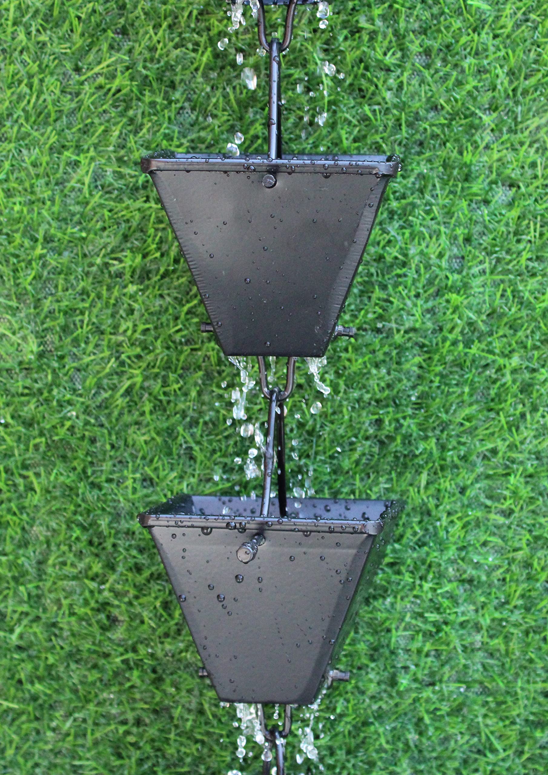 KAM HOME Medium Square Rain Chain (Brown, 10-Pack) - Decorative Outdoor Water Drainage Solution for Gutters, Gardens & Patios