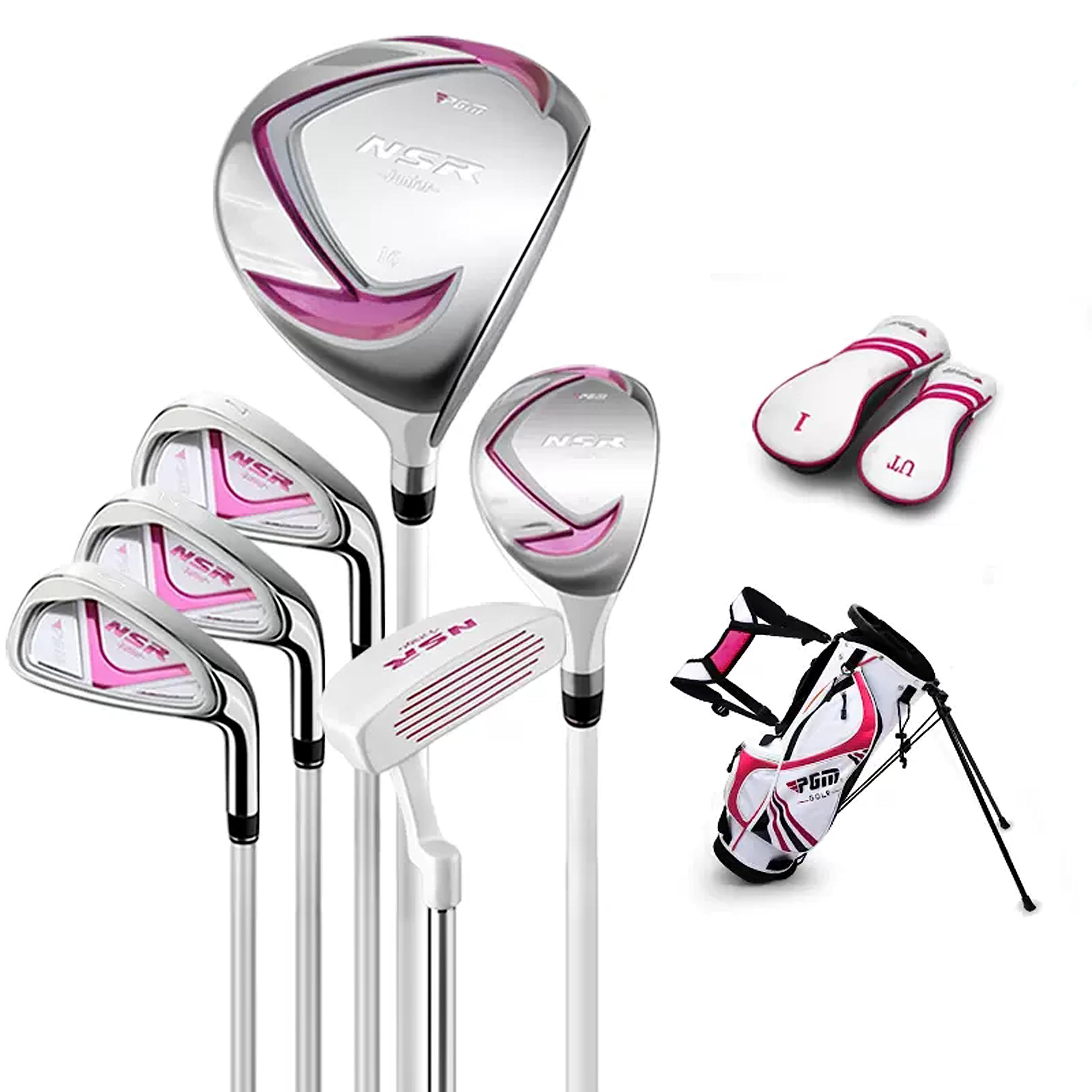 PGM Junior Golf Club Set for Kids - Right Handed 6-Piece Youth Golf Clubs with Driver, Hybrid, 7 & 9 Irons, Wedge, Putter & Stand Bag (Includes 2 Headcovers) - Perfect for Junior Golfers & Beginners Learning Golf at Driving Range or Course