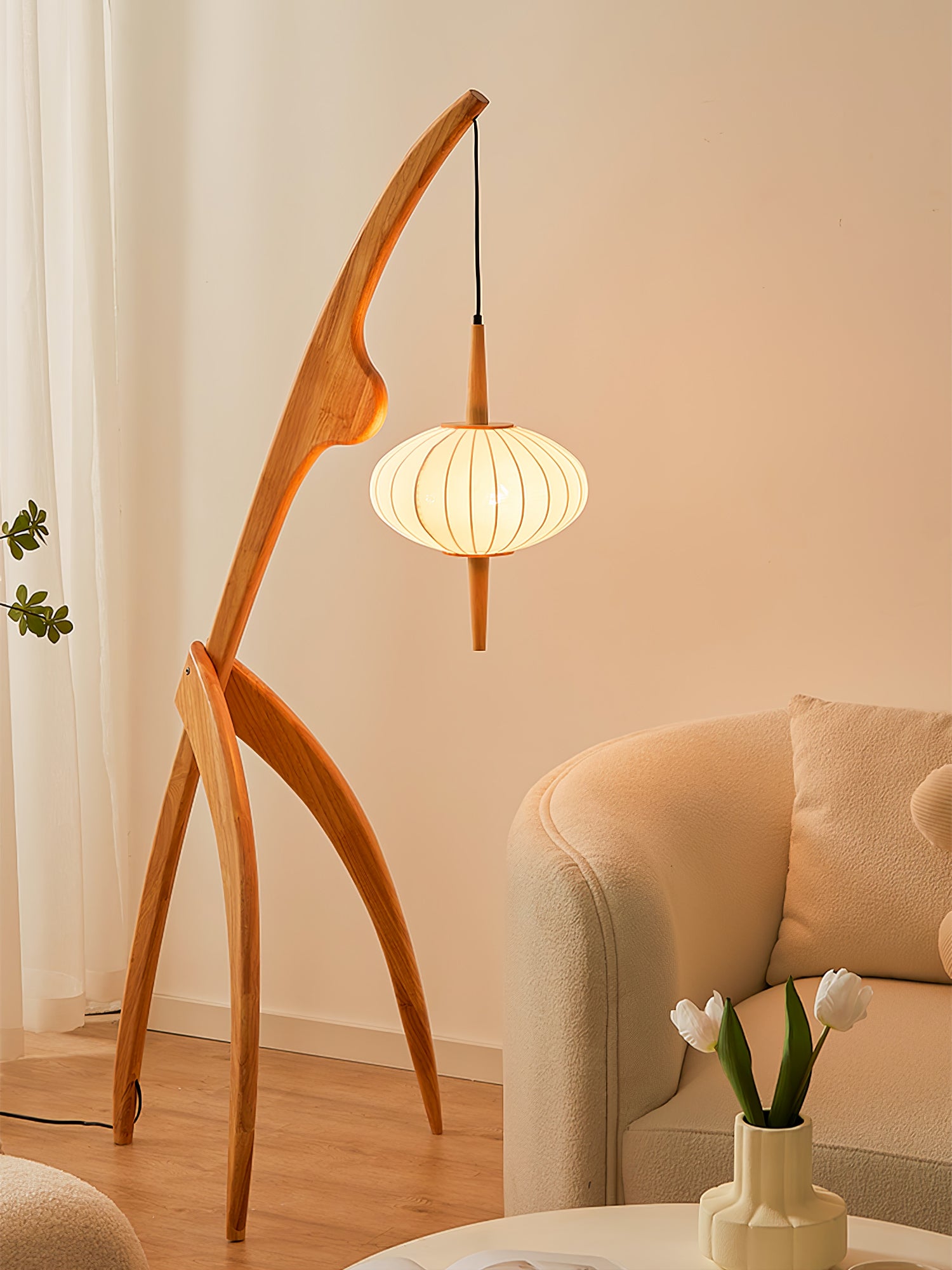 Modern Mantis Wood Floor Lamp - Adjustable Standing Light for Living Room, Bedroom & Office - Warm White LED Reading Light with Wooden Tripod Base - Perfect for Cozy Nights & Stylish Home Decor