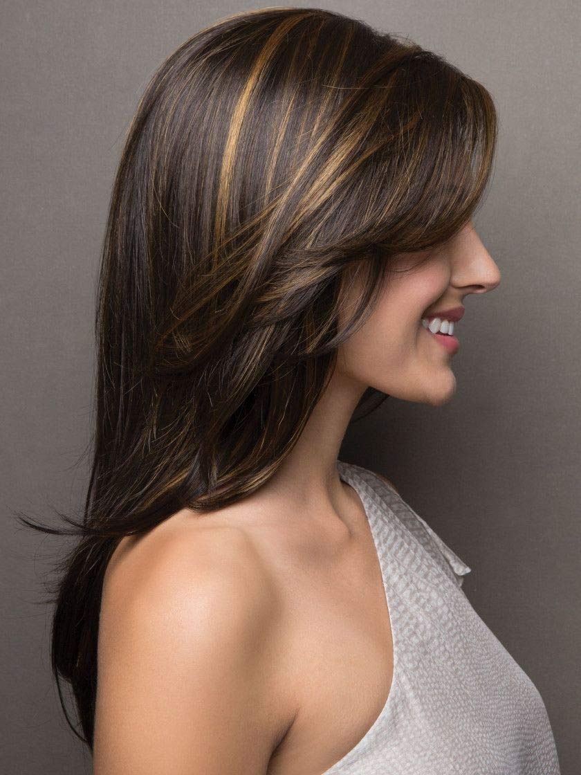 Angelica Partial Monofilament Wig - Dark Chocolate Long Straight Layered Synthetic Hair with Built-In Volume for Women | Includes Wig Comb & Hair Loss Booklet | Perfect for Daily Wear, Cosplay, and Hair Loss Solutions