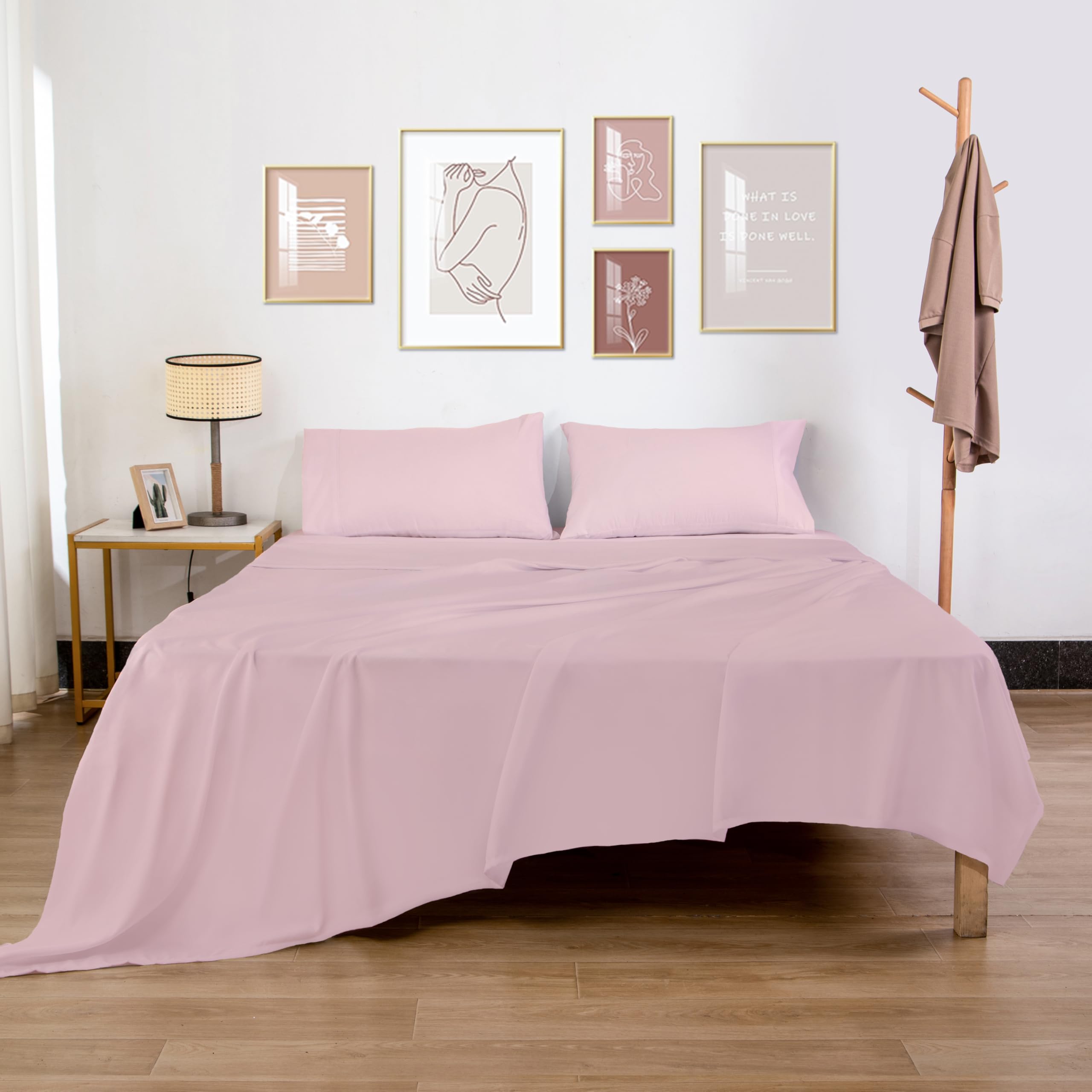 Premium Queen Flat Sheet - Ultra Soft Polyester Bed Sheet Set | Hotel Quality, Wrinkle-Free & Easy Care | Light Pink Luxury Bedding for Home, Hotel, or Dorm Use - 1 Queen Size Top Sheet Only