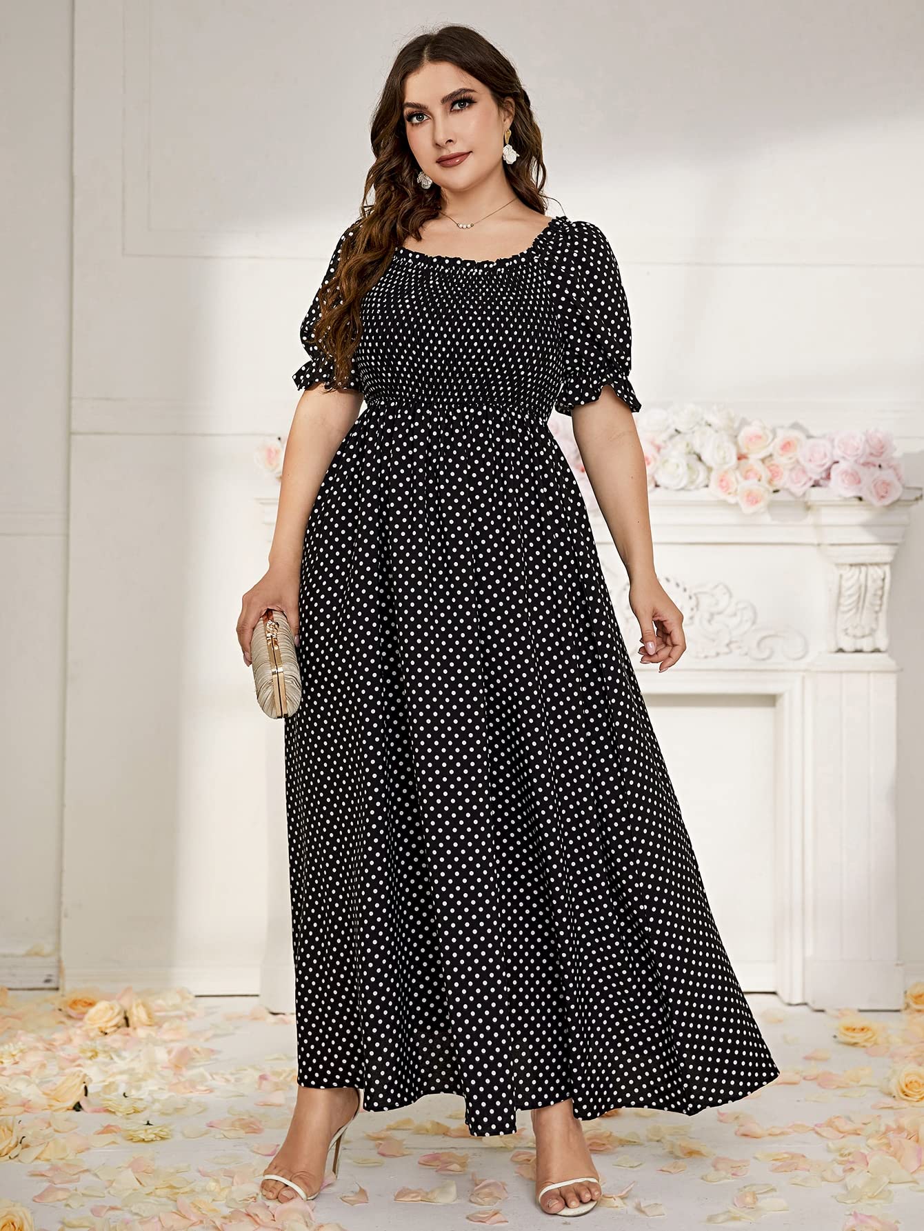Plus Size Boho Floral Maxi Dress for Women - Curvy Short Sleeve Shirred Square Neck Long Dress | Perfect for Beach Vacations, Summer Parties & Boho Fashion