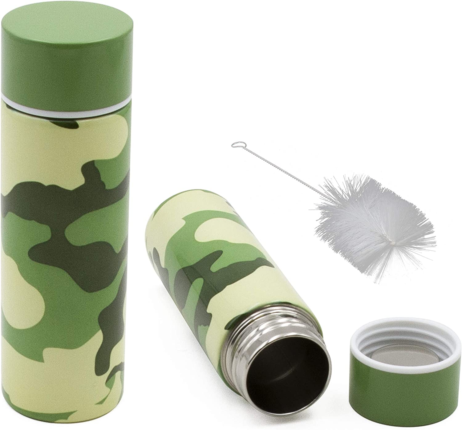 CASEMATIX 5oz Stainless Steel Portable Spit Cup with Cleaning Brush - Camo Design Travel Spittoon for Chewing Tobacco | Wide Mouth Reusable Spit Bottle for Car, Truck & Outdoor Use