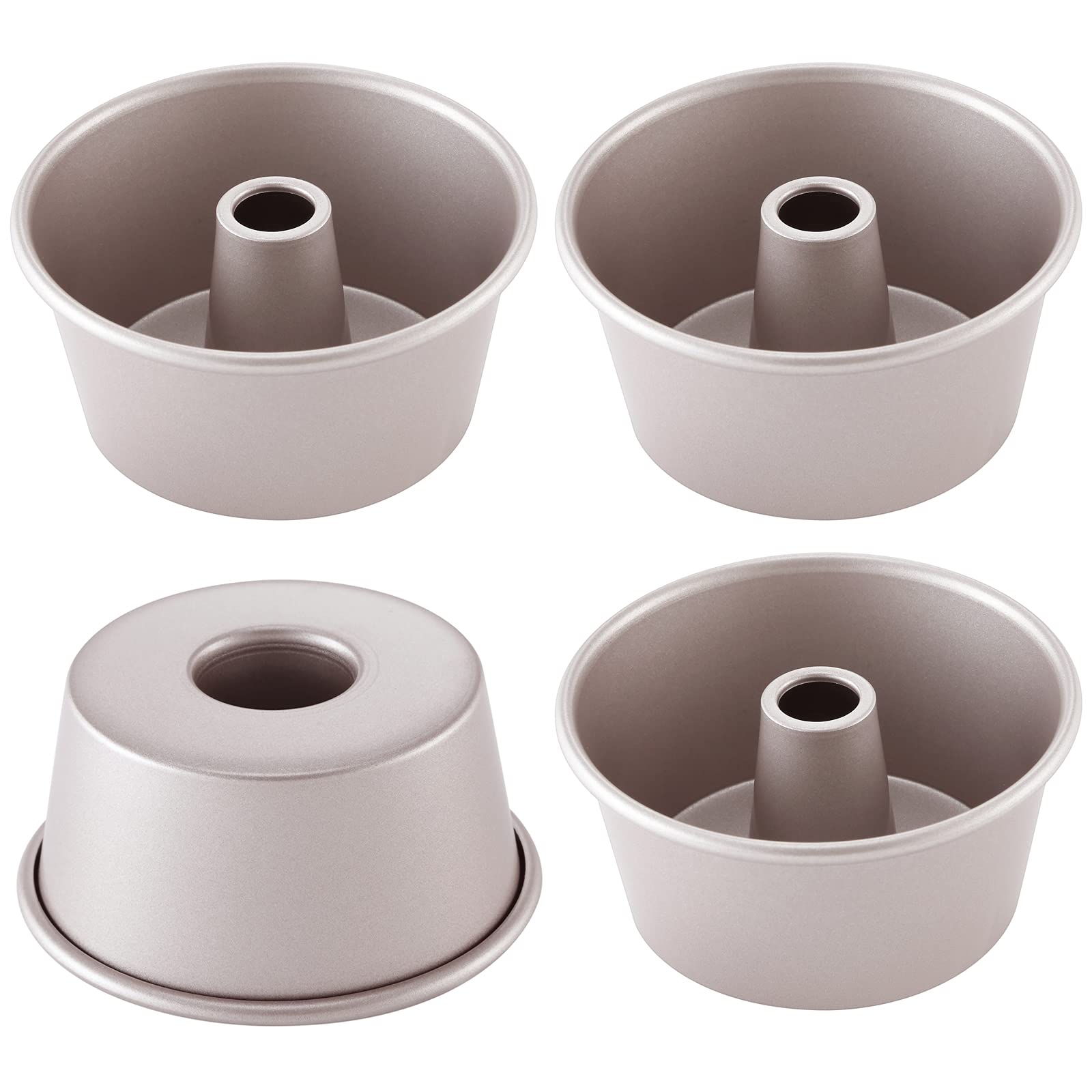 CHEFMADE 3.5-Inch Mini Angel Food Cake Pan Set, 4-Piece Nonstick Chiffon Tube Baking Pan for Oven & Instant Pot - Champagne Gold | Perfect for Baking Small Cakes, Cupcakes & Desserts