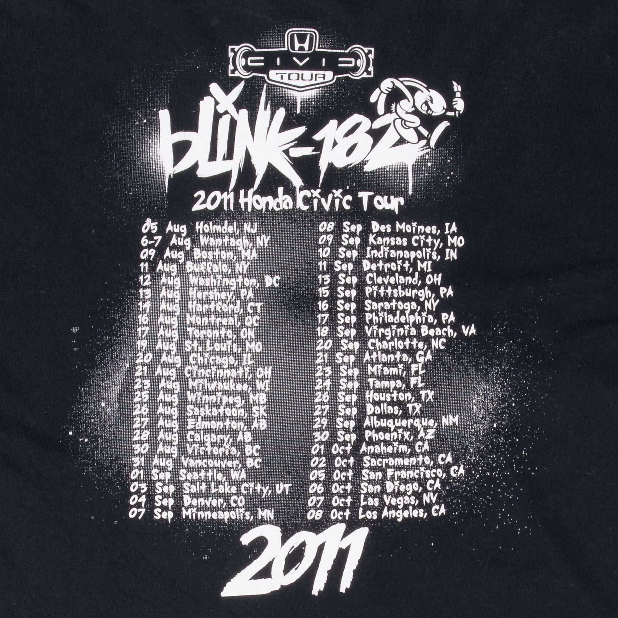 Vintage Blink 182 Honda Civic Tour 2011 Black T-Shirt XL - Official Band Merch for Concerts & Music Fans