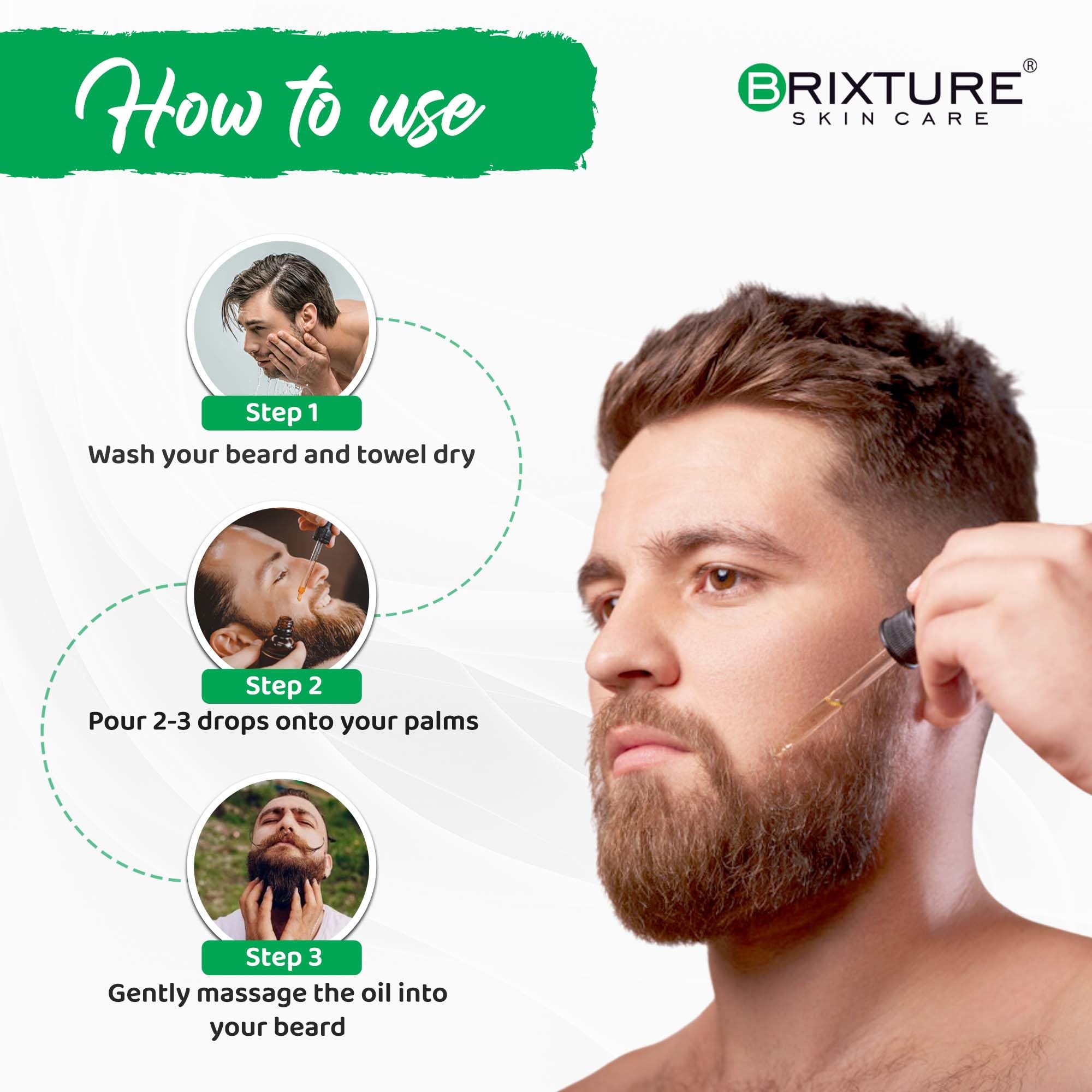BRIXTURE 100% Natural Beard Growth Oil with Argan Oil - Promotes Thicker, Longer & Healthier Facial Hair - 30ml - Ideal for Men's Grooming & Daily Beard Care Routine