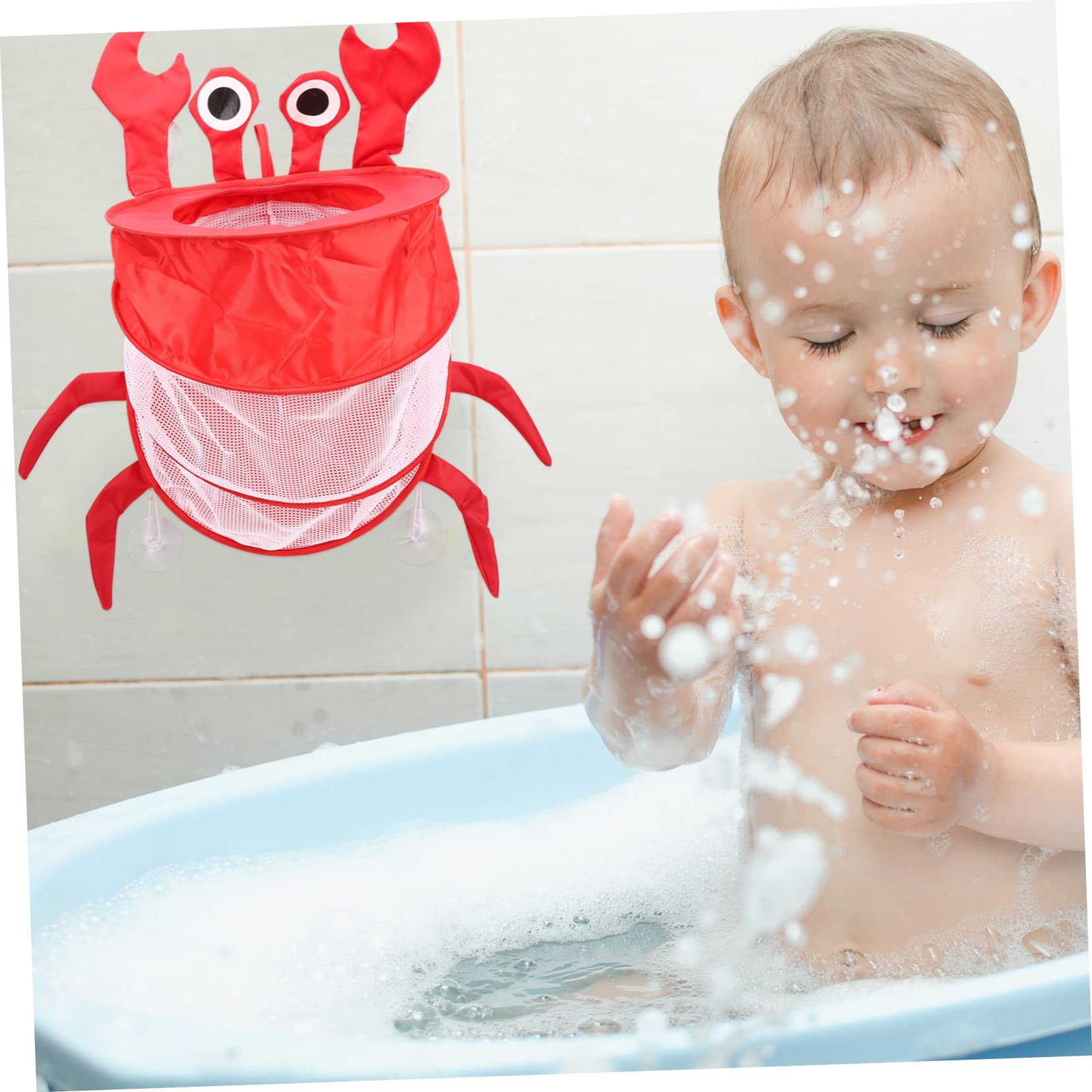 VICASKY 5-Piece Mesh Bath Toy Organizer with Storage Bag - Foldable Hanging Bath Toy Holder for Toddlers & Girls - Perfect for Bathroom, Nursery, and Playroom Organization