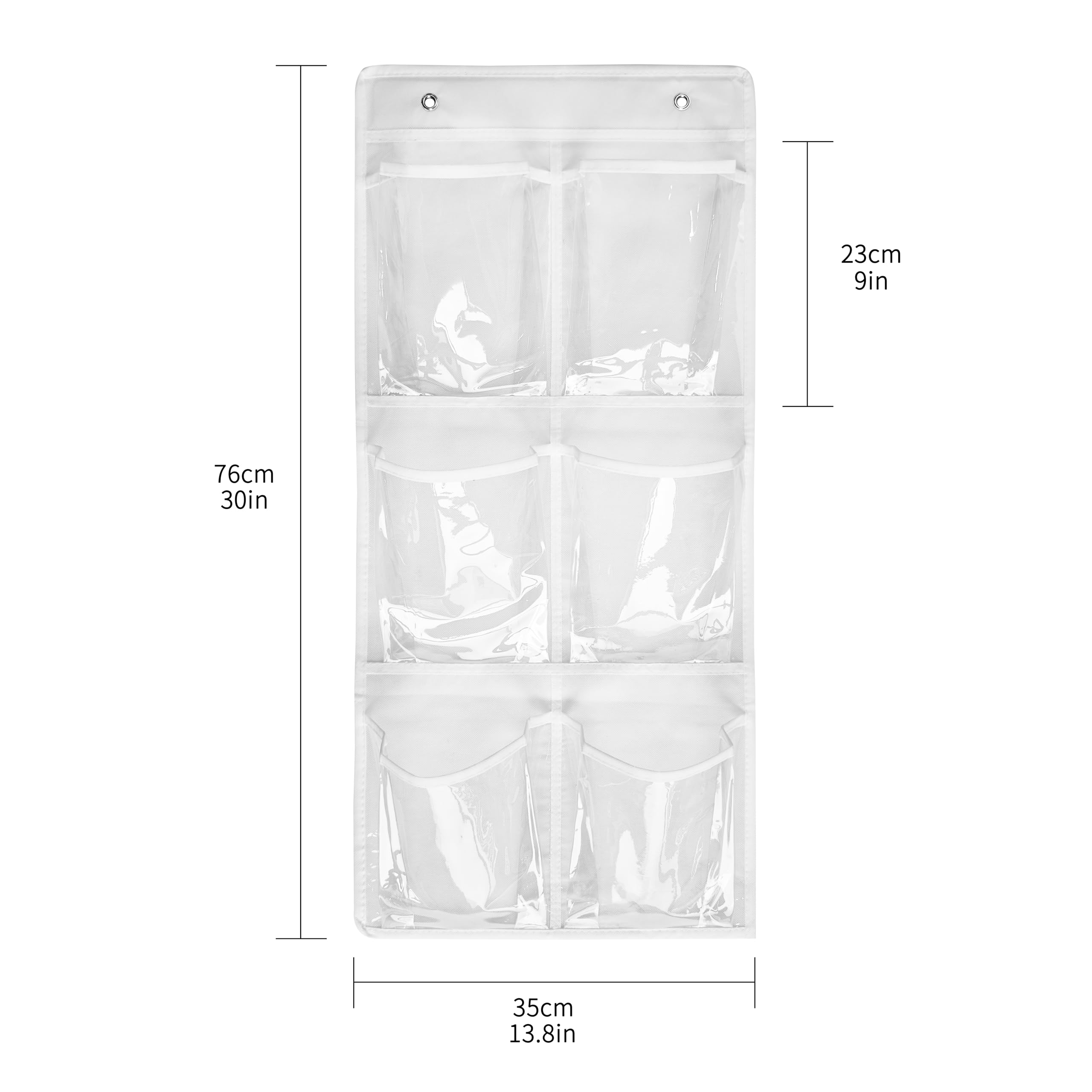 2 Pack Clear Crystal Large Over The Door Hanging Shoe Organizer - 6 Pockets, 4 Hooks, White (30