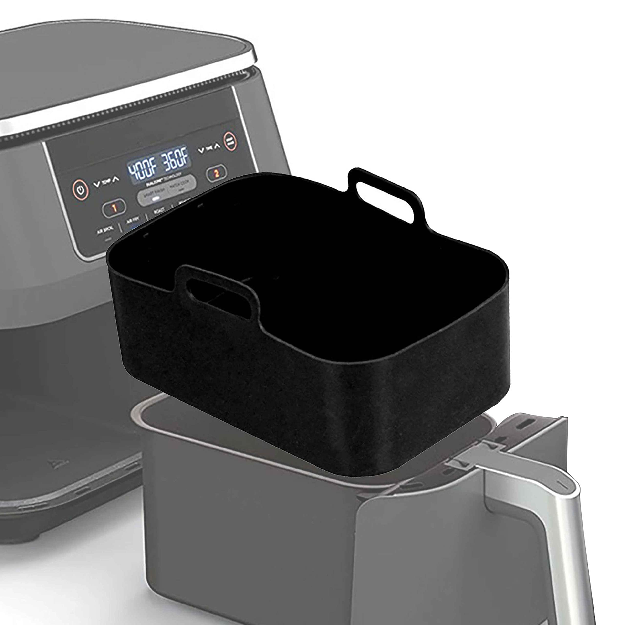 2PCS Air Fryer Silicone Pot Liners for Ninja Foodi Dual DZ201 - Reusable Non-Stick Rectangle Basket (8QT) - Black Air Fryer Accessories for Healthy Cooking & Easy Cleanup - Perfect for Roasting, Baking & Frying Vegetables, Chicken Wings & Snacks