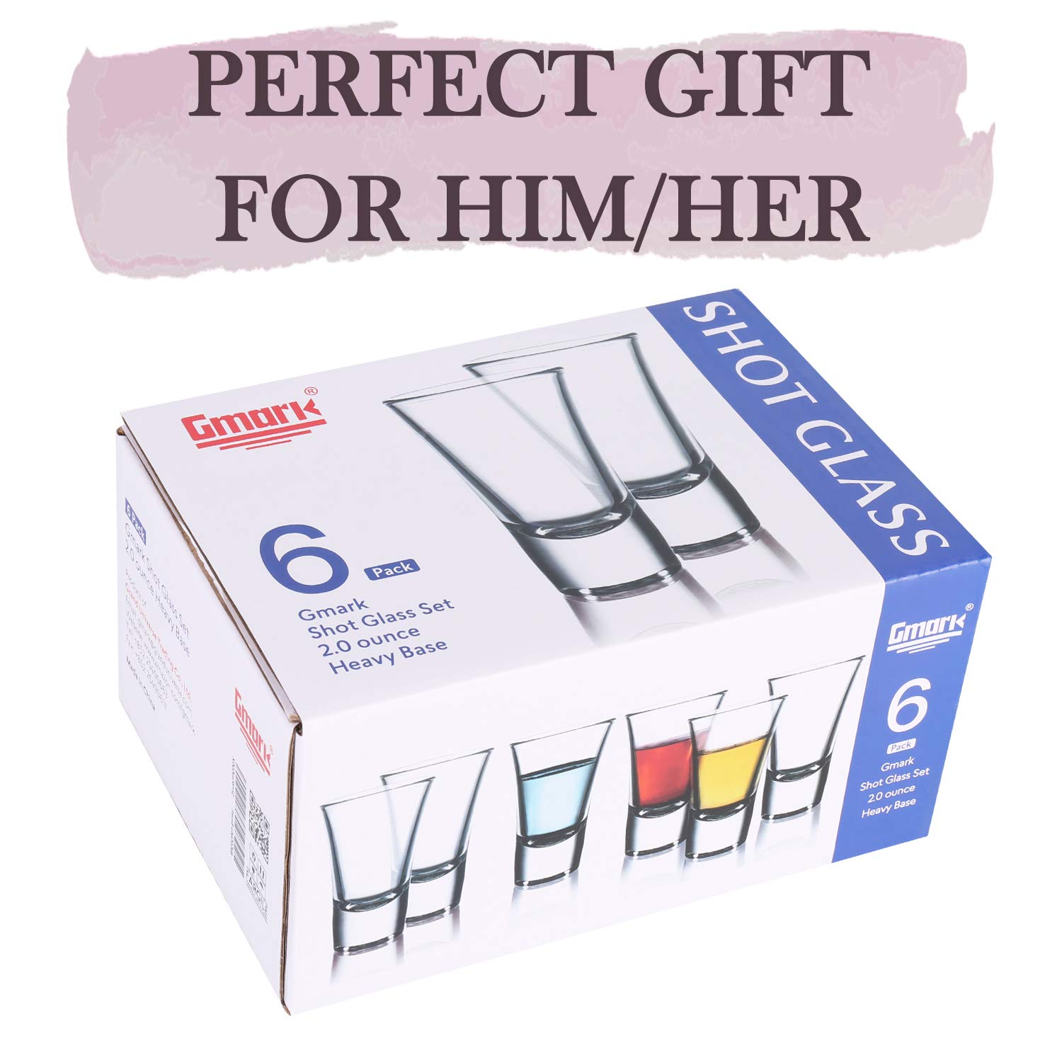 Premium Gmark 2-Oz Heavy Base Shot Glass Set - 6-Pack Whiskey & Tequila Glasses for Cocktails, Wine Tasting, and Liquor Measuring | Ideal for Bars, Parties, and Home Entertaining