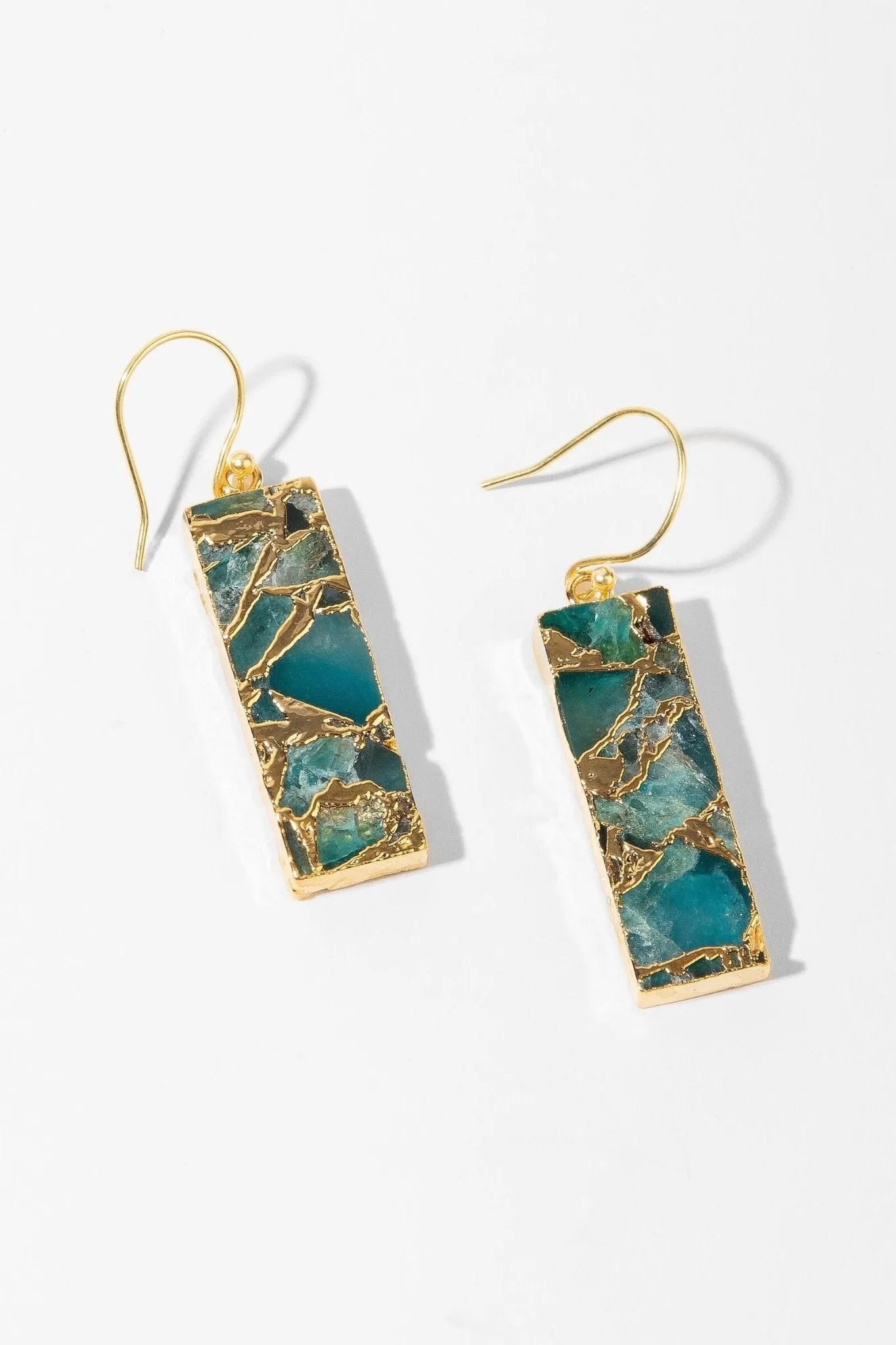 Gemstone Rectangle Mojave Earrings for Women - Elegant Boho Dangle Earrings with Natural Stones - Perfect for Parties, Weddings & Everyday Wear