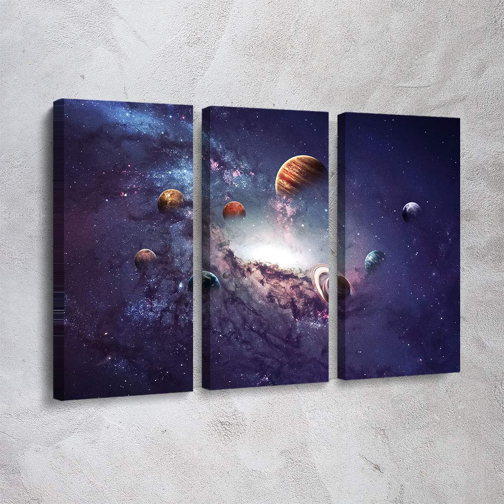 NASA Space Planets Astronomy Solar System Canvas Wall Art - 3 Piece Large Set, Office & Home Decor, Ready to Hang | Made in USA | Perfect for Astronomy Lovers, Science Classrooms & Space-Themed Rooms