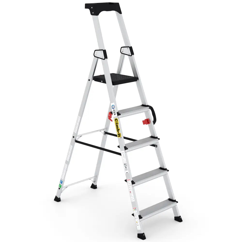 Climb It Professional Stepladder with Carry Handle - Lightweight Aluminum Ladder for Home & Office Use - Perfect for Painting, Shelving & DIY Projects