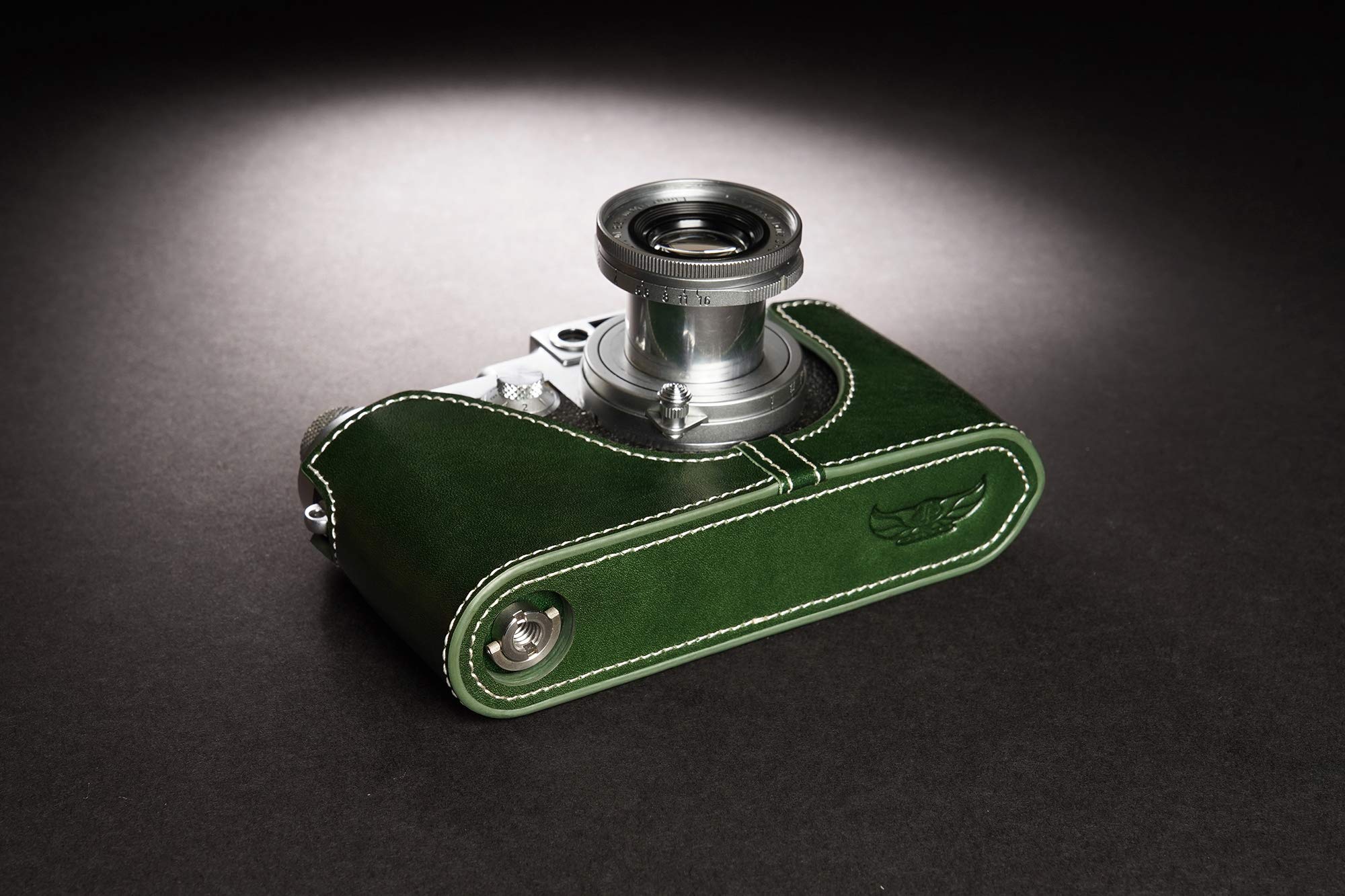 **BolinUS Genuine Leather Half Case for Leica IIIg Camera - Handcrafted Real Leather Cover (Green) - Protects Camera & Selfie Stick - Perfect for Travel, Street Photography & Vintage Enthusiasts**