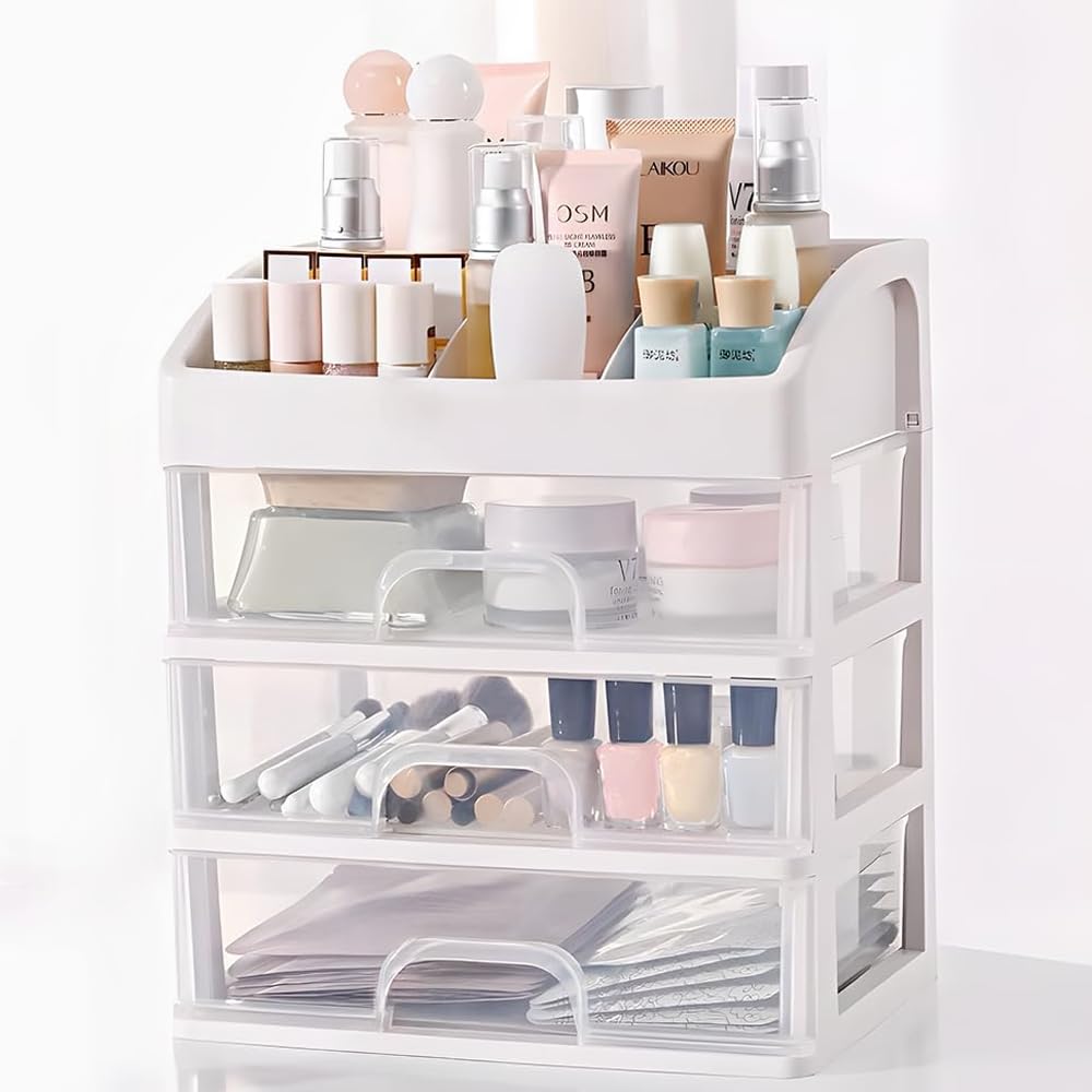 3-Tier Large Cosmetic Organizer with Drawers - Makeup Storage & Display Case for Vanity, Bathroom, or Travel