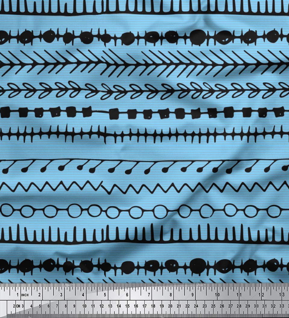 Soimoi Moss Georgette Blue Fabric by The Yard - 42 Inch Wide Aztec Geometric Printed Fabric for Dresses, Curtains & Home Decor | Tribal Contemporary Fashion Material for DIY Sewing Projects