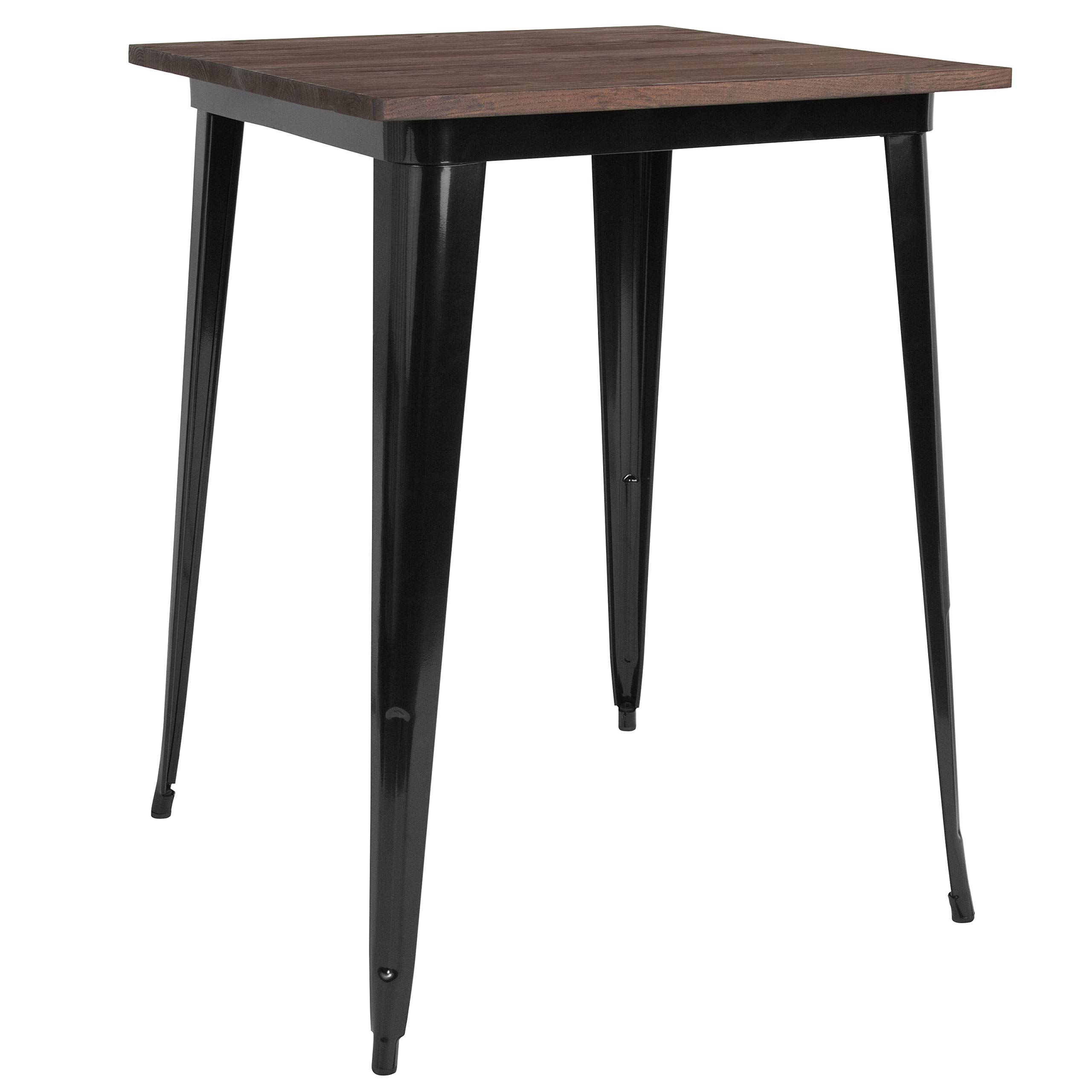 Merrick Lane Ardennes Dining Table - 31.5 Inch Square Black Steel Frame with Walnut Wood Top - Modern Kitchen & Dining Room Furniture for Small Spaces