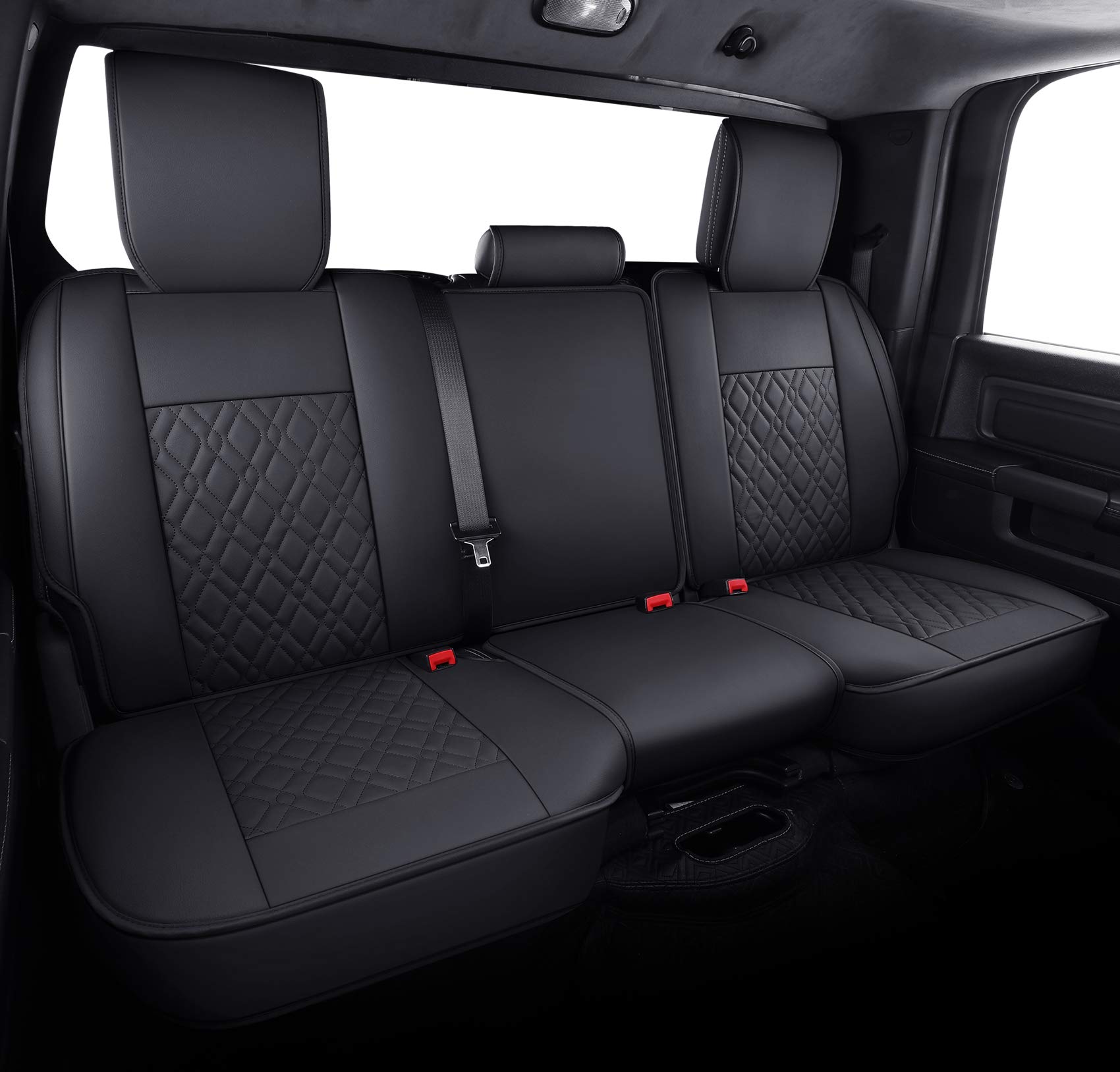 Premium Dodge Ram Seat Covers Full Set - Custom Fit for 2009-2025 Ram 1500/2500/3500 Pickup Trucks - Waterproof Leather Cushions for Crew/Double/Quad Cab (Black) - Perfect for Road Trips, Off-Road Adventures & Daily Commutes