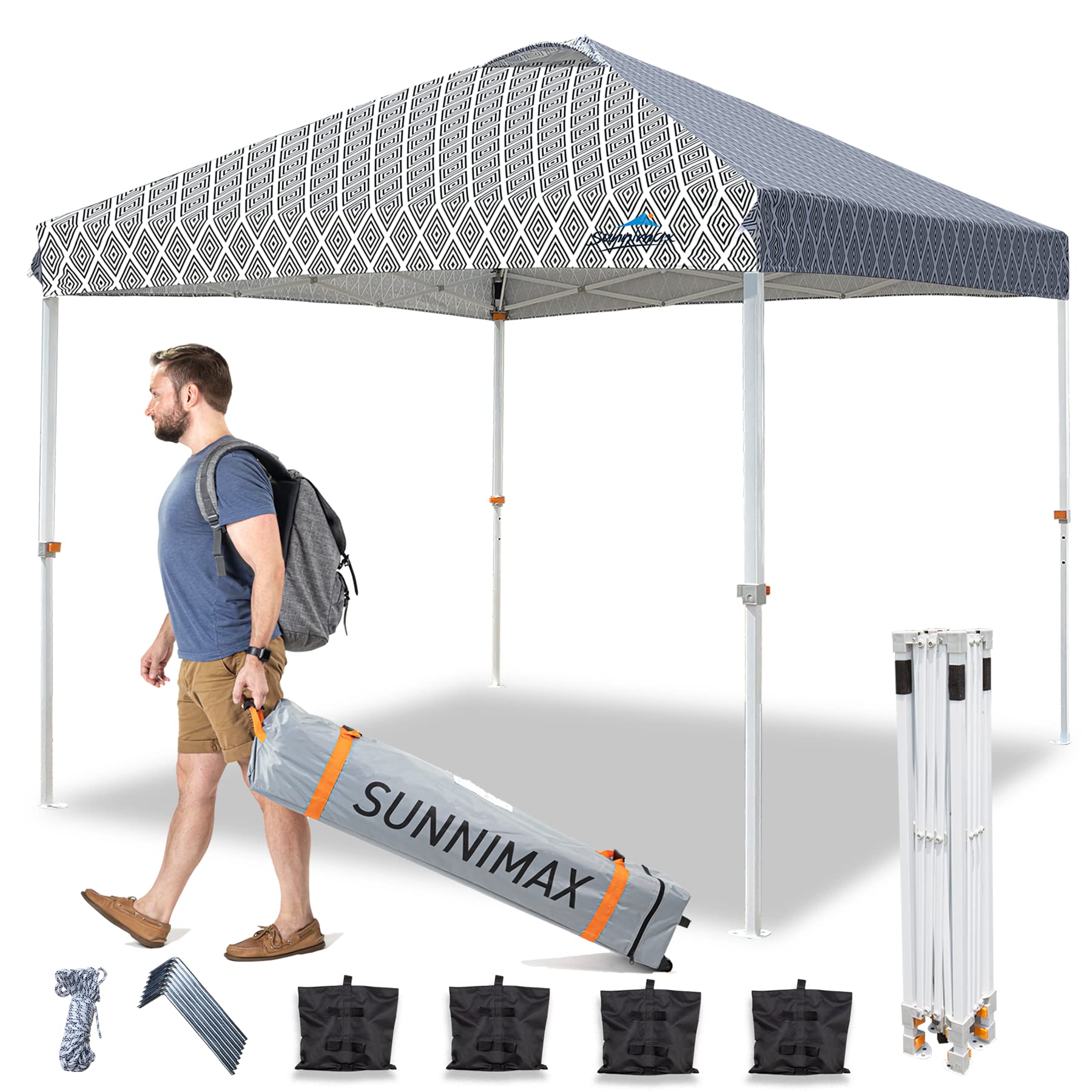 10x10 SUNNIMAX Pop Up Canopy Tent - Waterproof Instant Shelter for Outdoor Parties, Events & Camping - Includes Roller Bag & 4 Sandbags - Quick EZ Setup Patio Tent for Backyard, Beach & Tailgating
