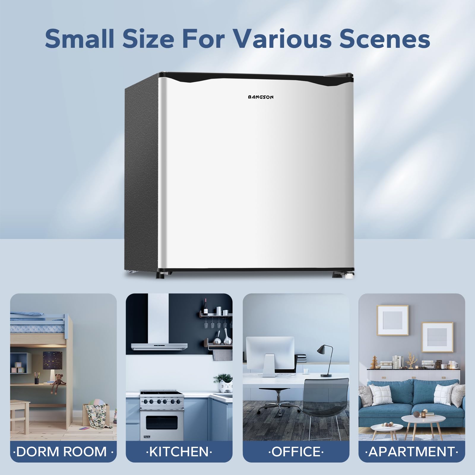 BANGSON 1.6 Cu.Ft Mini Fridge with Freezer - Compact Single Door Refrigerator for Office, Bedroom, Dorm | Energy Efficient Small Fridge for Beverages, Snacks & Skincare | Perfect for Home, Office & College Dorm Rooms