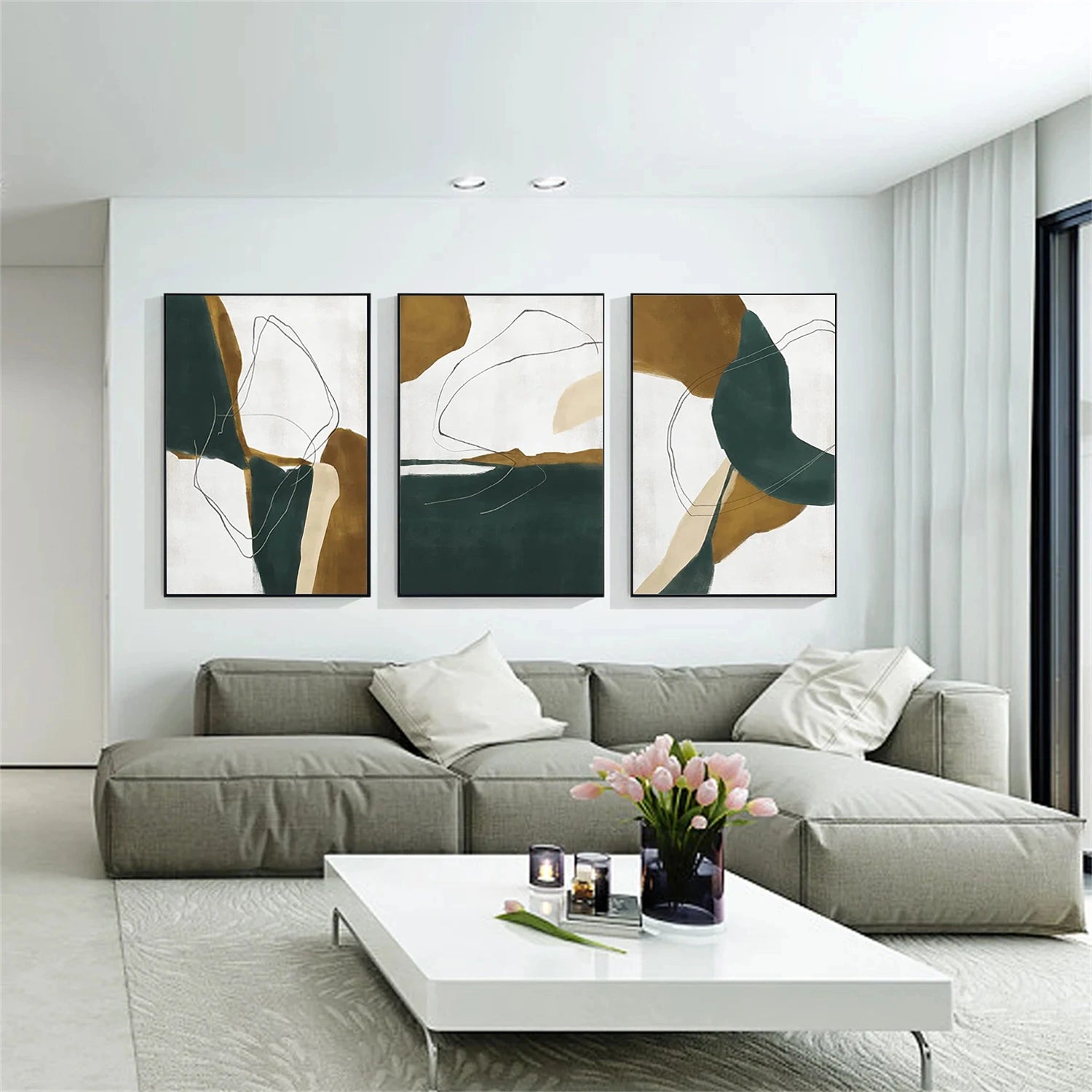 Abstract Tranquility Wall Art Set of 3 - Modern Minimalist Canvas Prints for Living Room, Bedroom & Office Decor - #WS290
