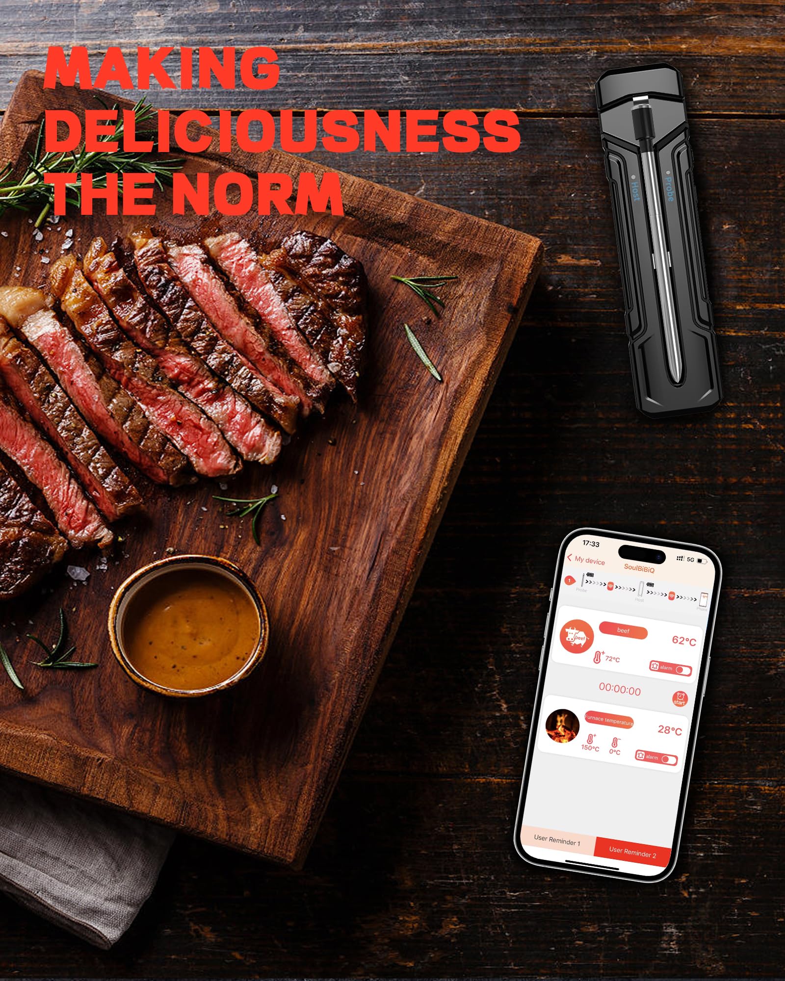 Wireless Meat Thermometer with 500ft Bluetooth Range - Smart Digital BBQ Thermometer for Grilling, Smoking, Oven & Rotisserie - App Controlled for Perfect Steak, Chicken & Turkey - Ideal for Backyard Cookouts, Camping & Holiday Meals