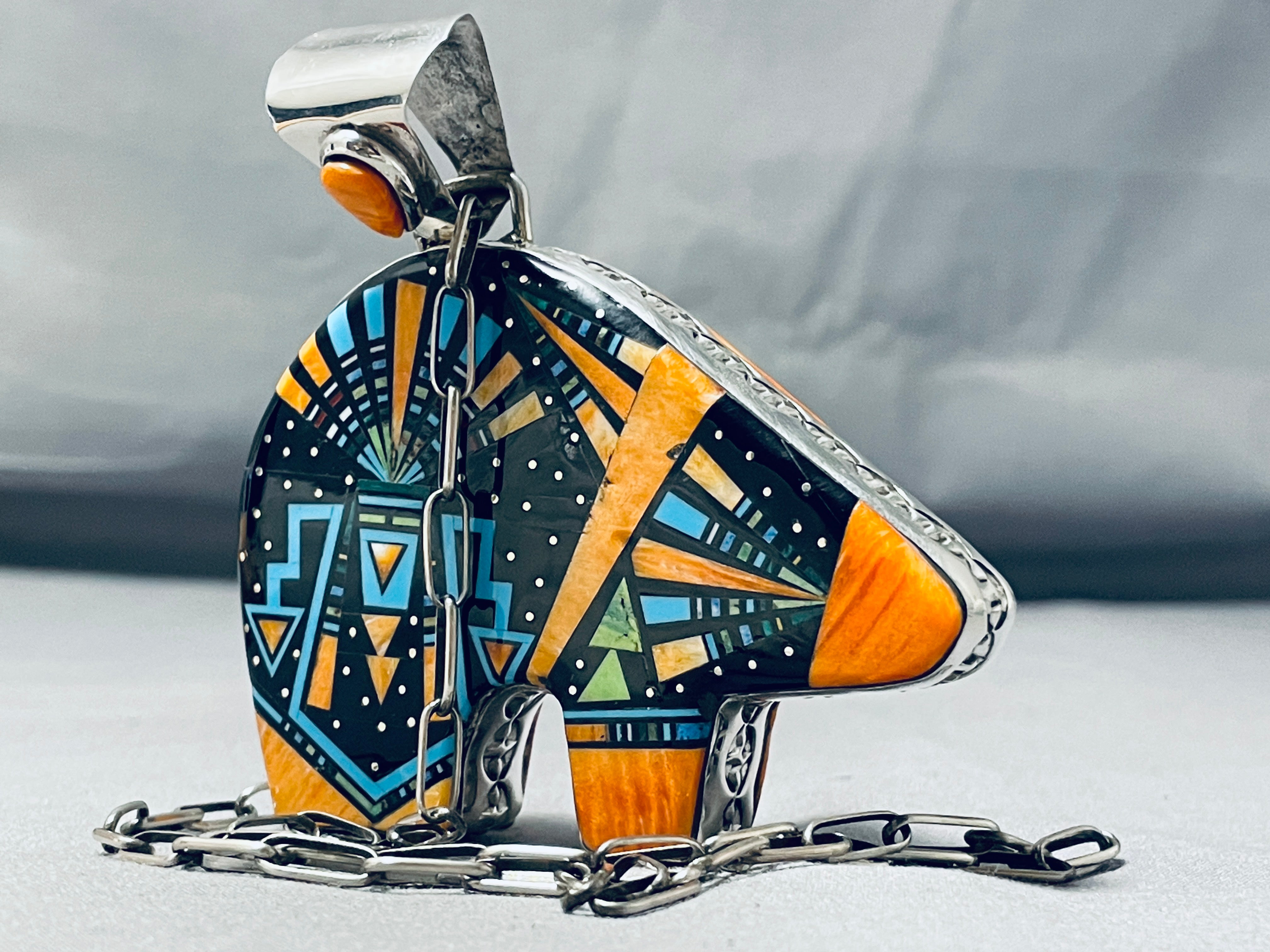 Authentic Navajo Sterling Silver Bear Necklace with Rare Turquoise - 148g Handcrafted Native American Jewelry for Women, Perfect for Cultural Events & Boho Fashion