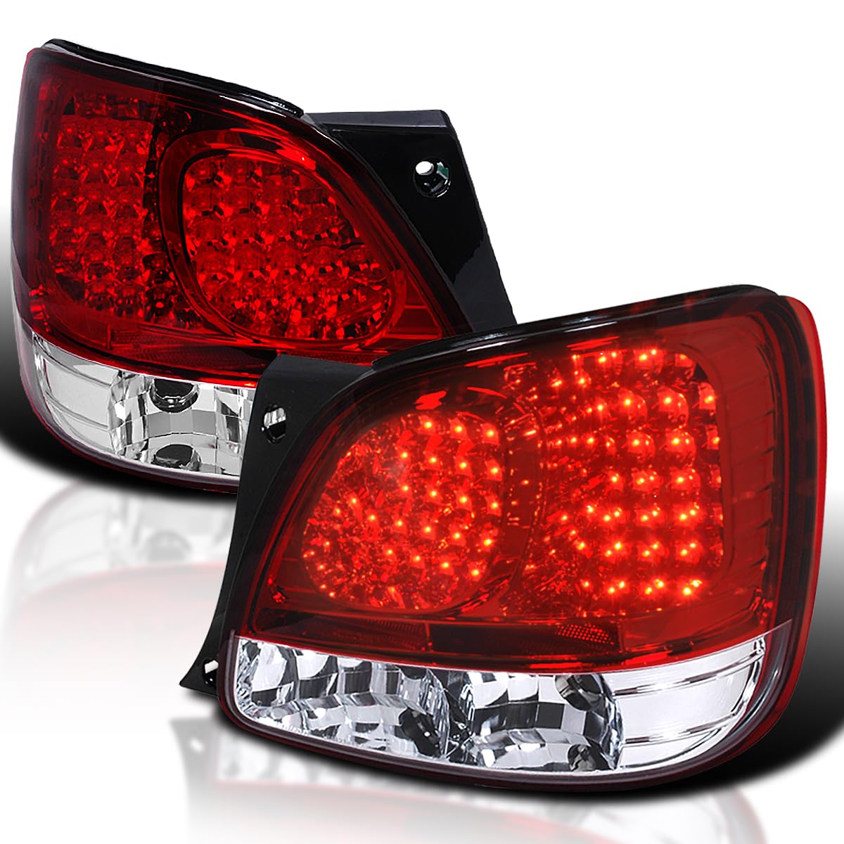 Spec-D Tuning Red Clear Lens LED Tail Lights for 1998-2005 Lexus GS300 GS400 GS430 - Left & Right Pair Assembly - Upgrade Your Car's Style & Visibility for Night Driving & Custom Look