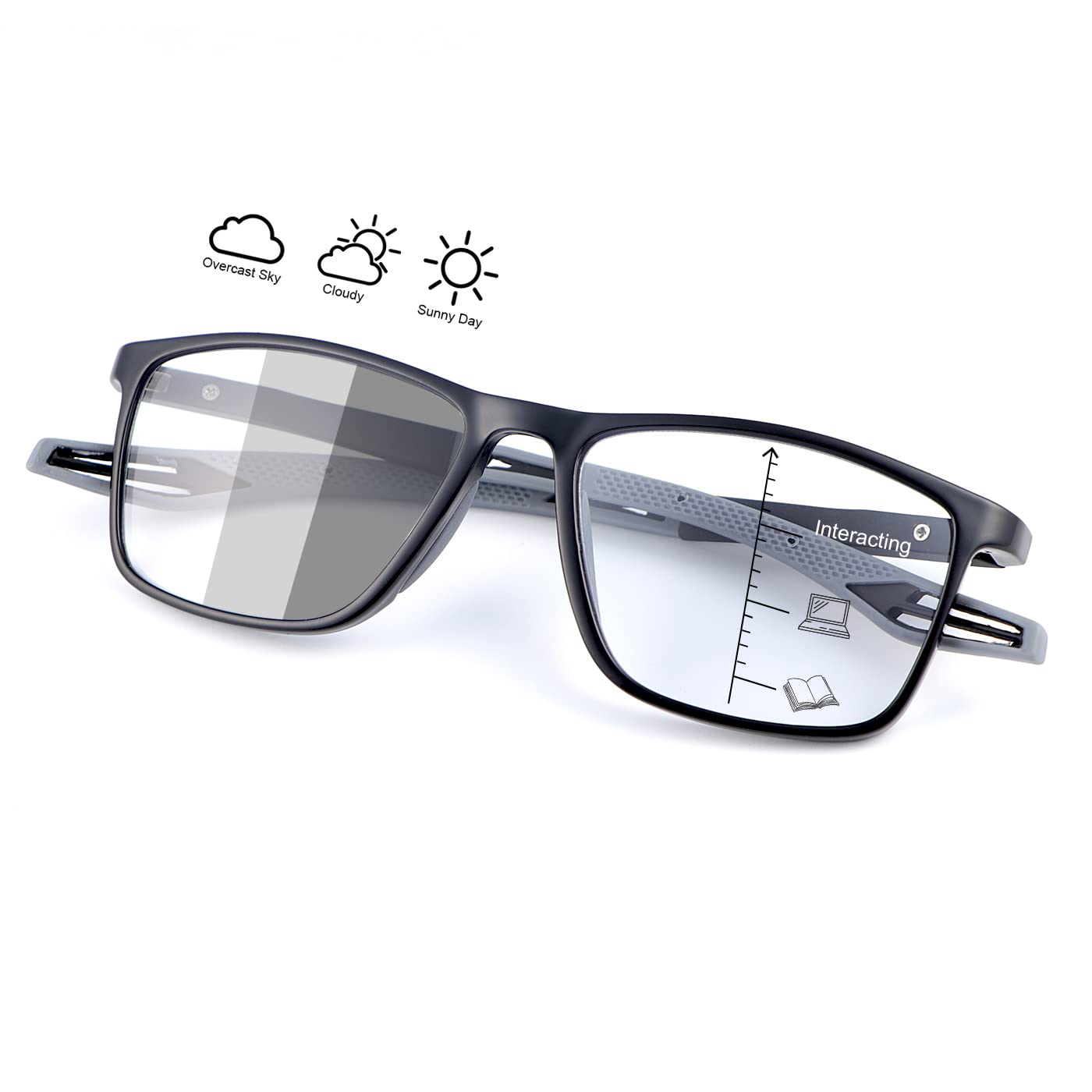 YIMI Progressive Photochromic Multifocus Reading Glasses for Men & Women - Spring Hinge, Anti Blue Light, UV Protection - Perfect for Computer Work, Reading & Outdoor Activities