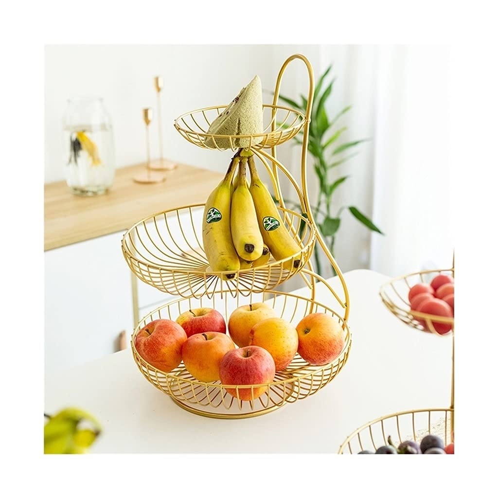 3-Tier Gold Metal Fruit Basket Bowl Stand - Creative Iron Storage Bowl for Kitchen Countertop, Table & Home Decor - Perfect for Organizing Fruits, Snacks & Decorative Display
