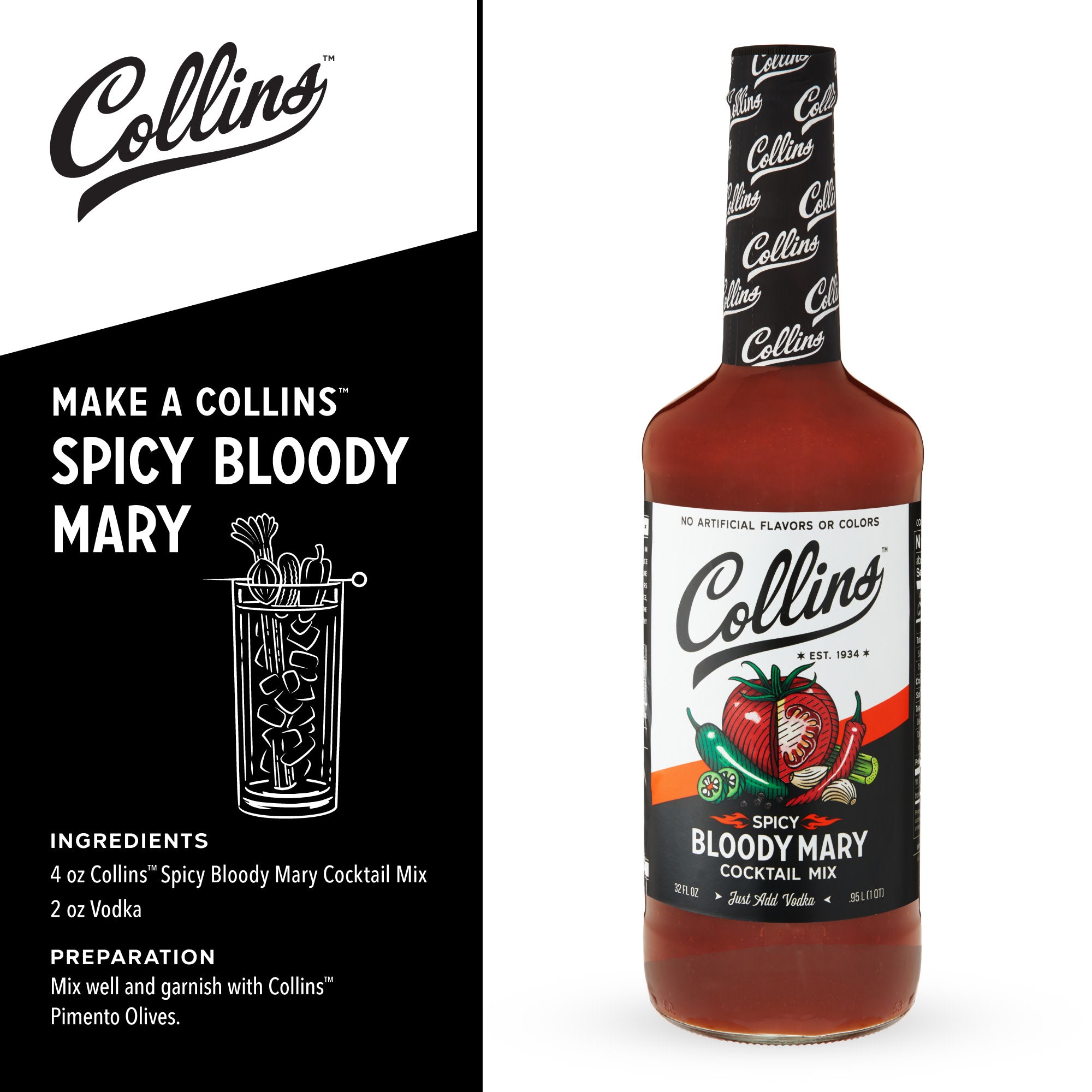 Best Spicy Bloody Mary Cocktail Mix - Premium Tomato Juice Blend with Bold Seasonings - Perfect for Brunch, Parties & Home Bars (16oz Bottle)
